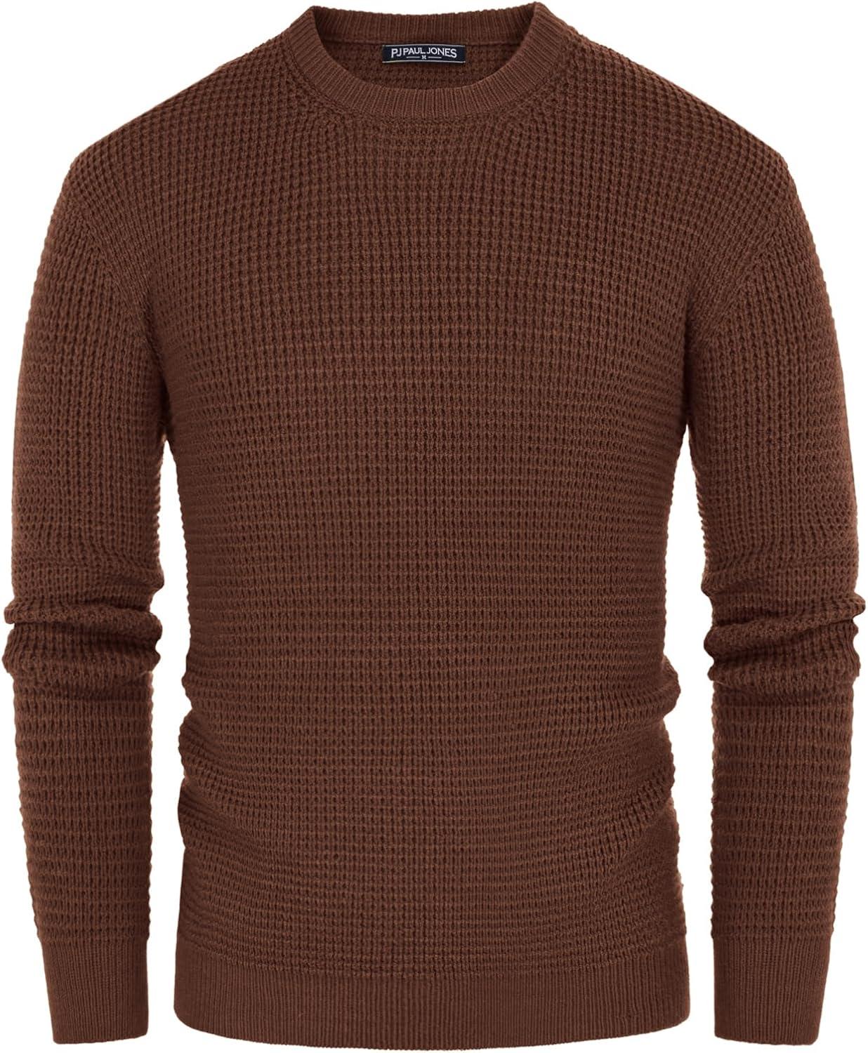imagePJ PAUL JONES Mens Pullover Sweater Waffle Textured Long Sleeve Knitted SweatersBrown
