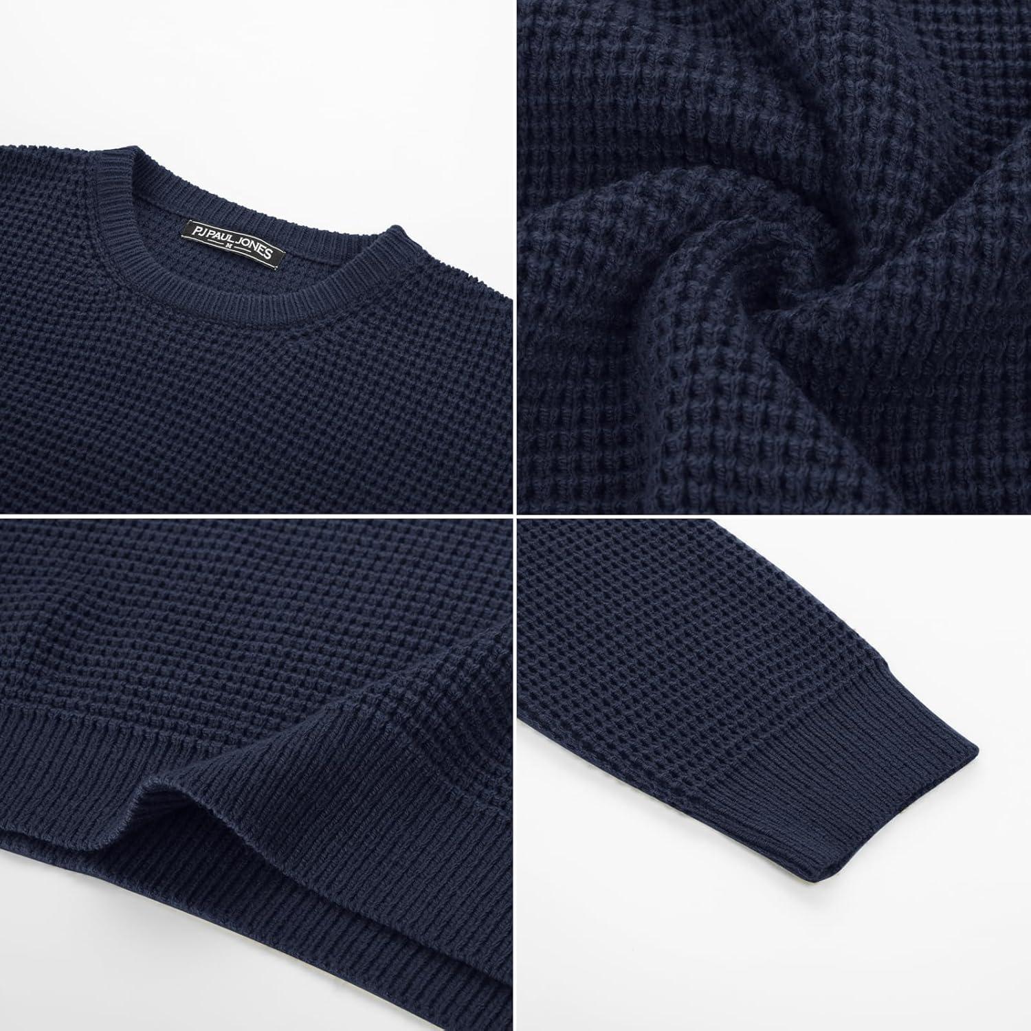 imagePJ PAUL JONES Mens Pullover Sweater Waffle Textured Long Sleeve Knitted SweatersDark Blue