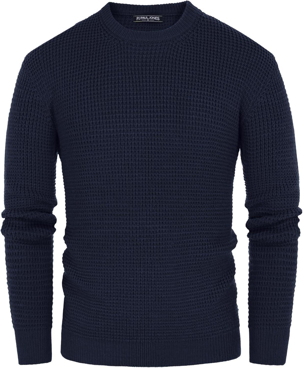 imagePJ PAUL JONES Mens Pullover Sweater Waffle Textured Long Sleeve Knitted SweatersDark Blue