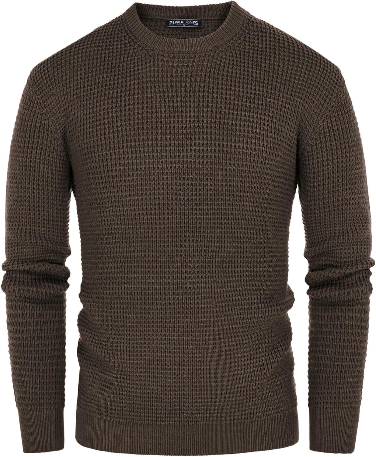 imagePJ PAUL JONES Mens Pullover Sweater Waffle Textured Long Sleeve Knitted SweatersDark Brown