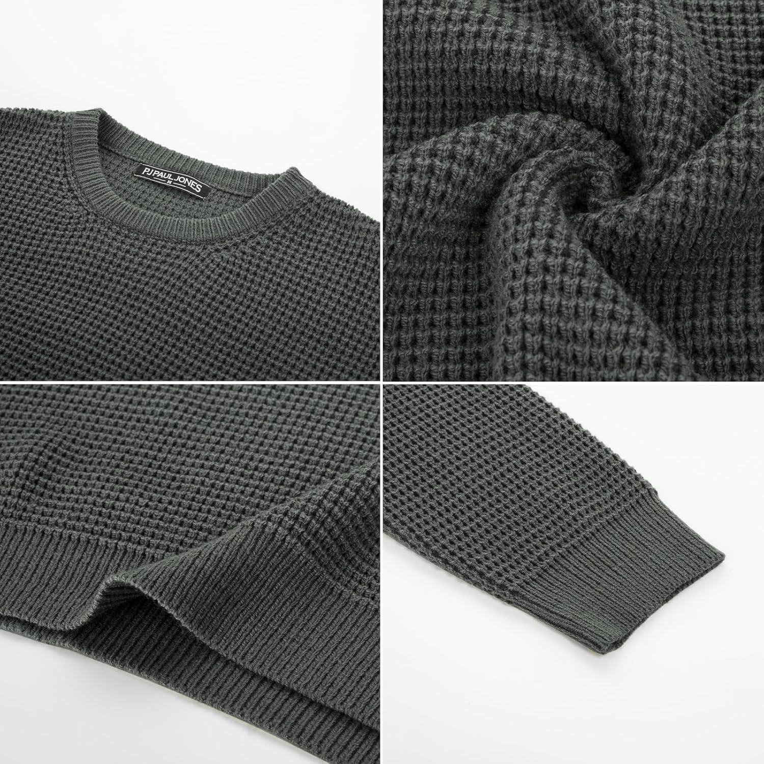 imagePJ PAUL JONES Mens Pullover Sweater Waffle Textured Long Sleeve Knitted SweatersDark Gray