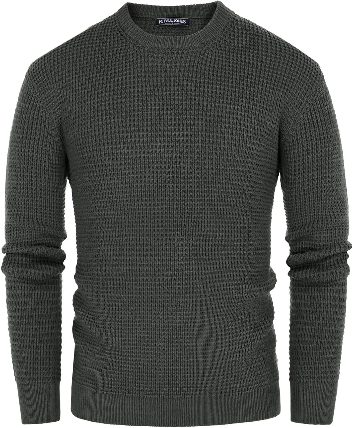imagePJ PAUL JONES Mens Pullover Sweater Waffle Textured Long Sleeve Knitted SweatersDark Gray