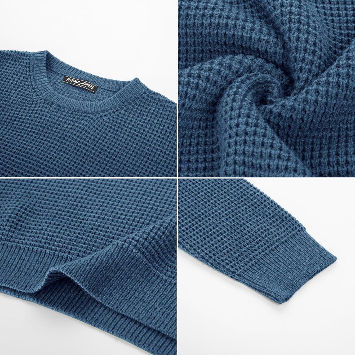 imagePJ PAUL JONES Mens Pullover Sweater Waffle Textured Long Sleeve Knitted SweatersDenim Blue