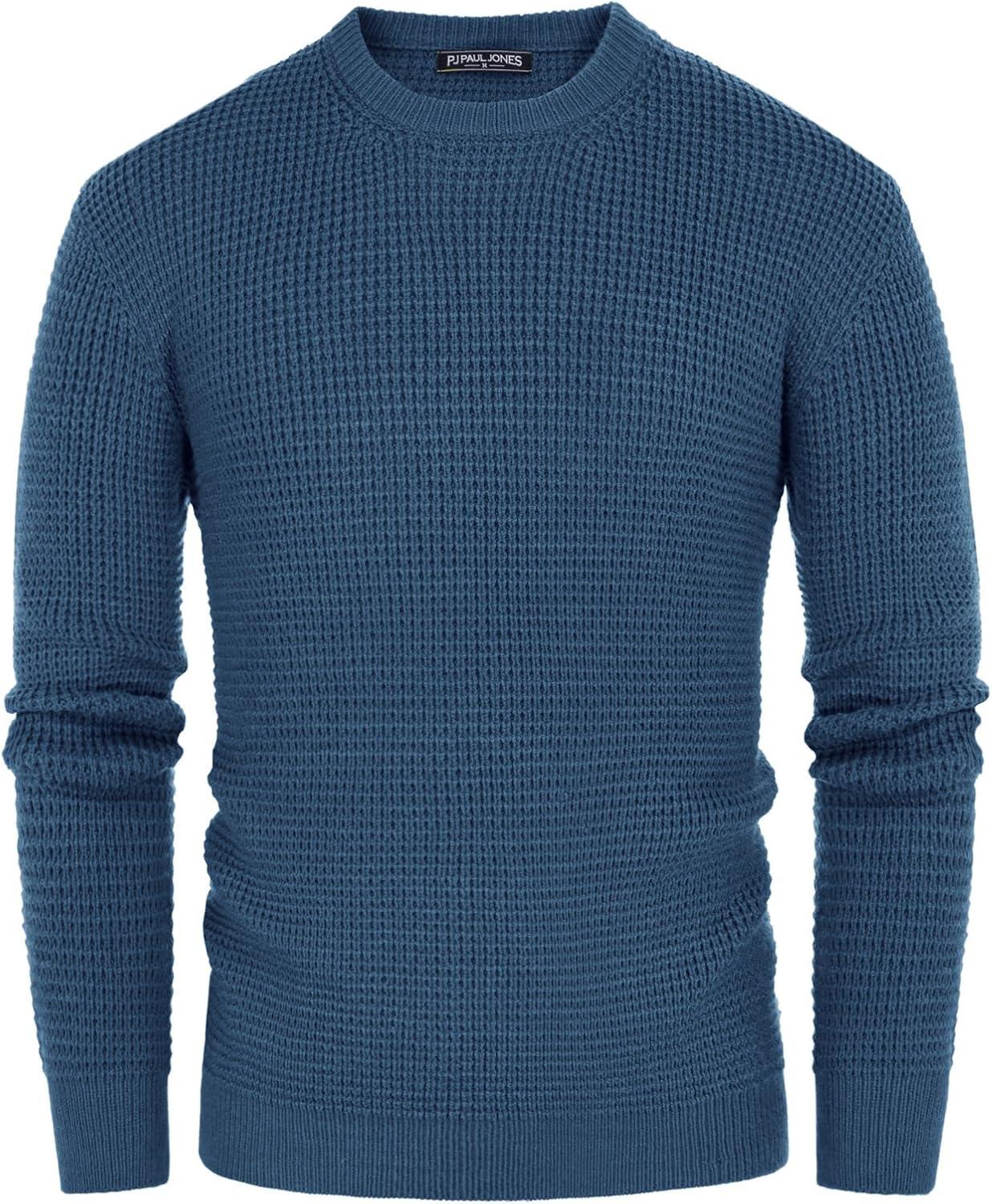 imagePJ PAUL JONES Mens Pullover Sweater Waffle Textured Long Sleeve Knitted SweatersDenim Blue