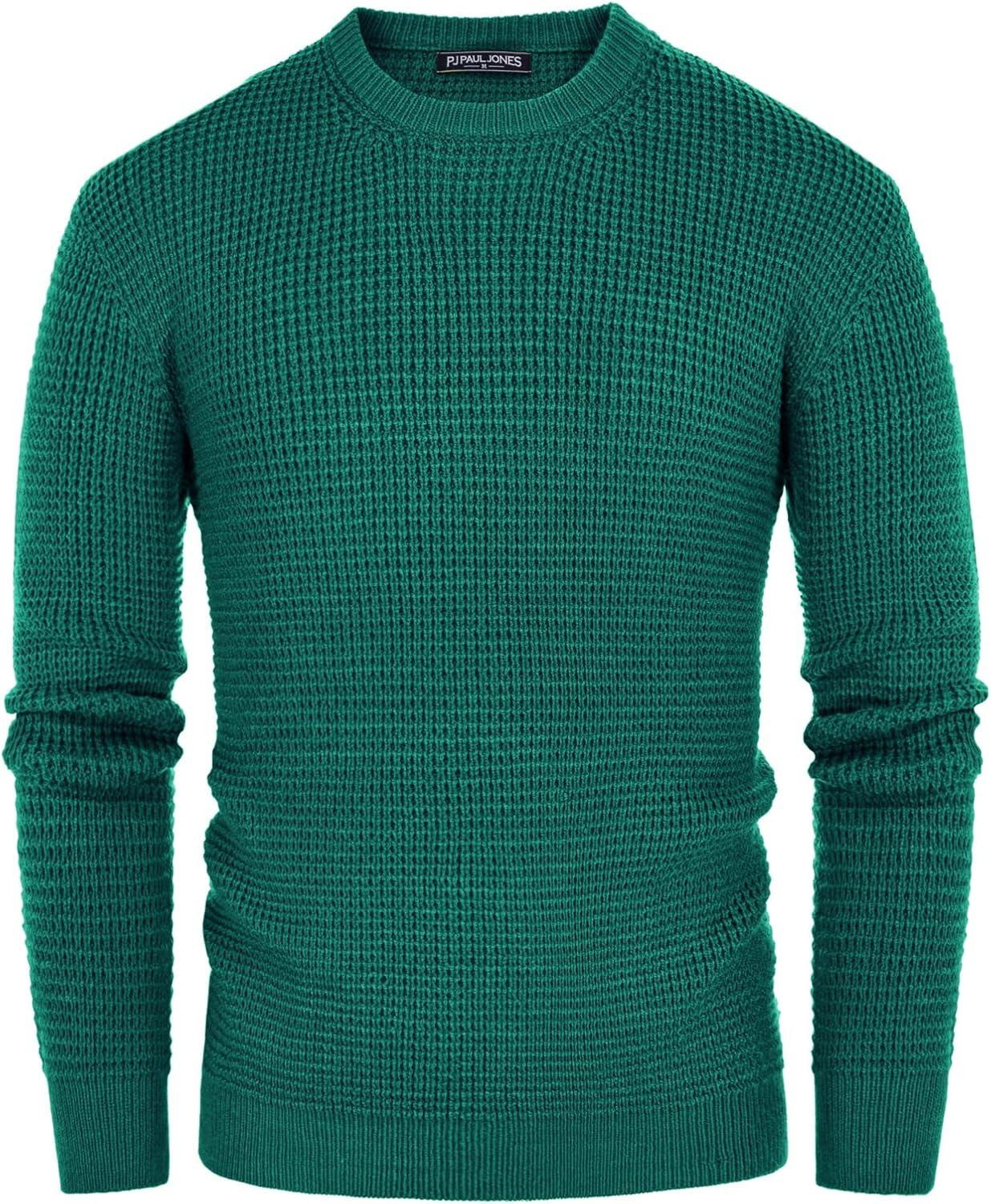 imagePJ PAUL JONES Mens Pullover Sweater Waffle Textured Long Sleeve Knitted SweatersEmerald