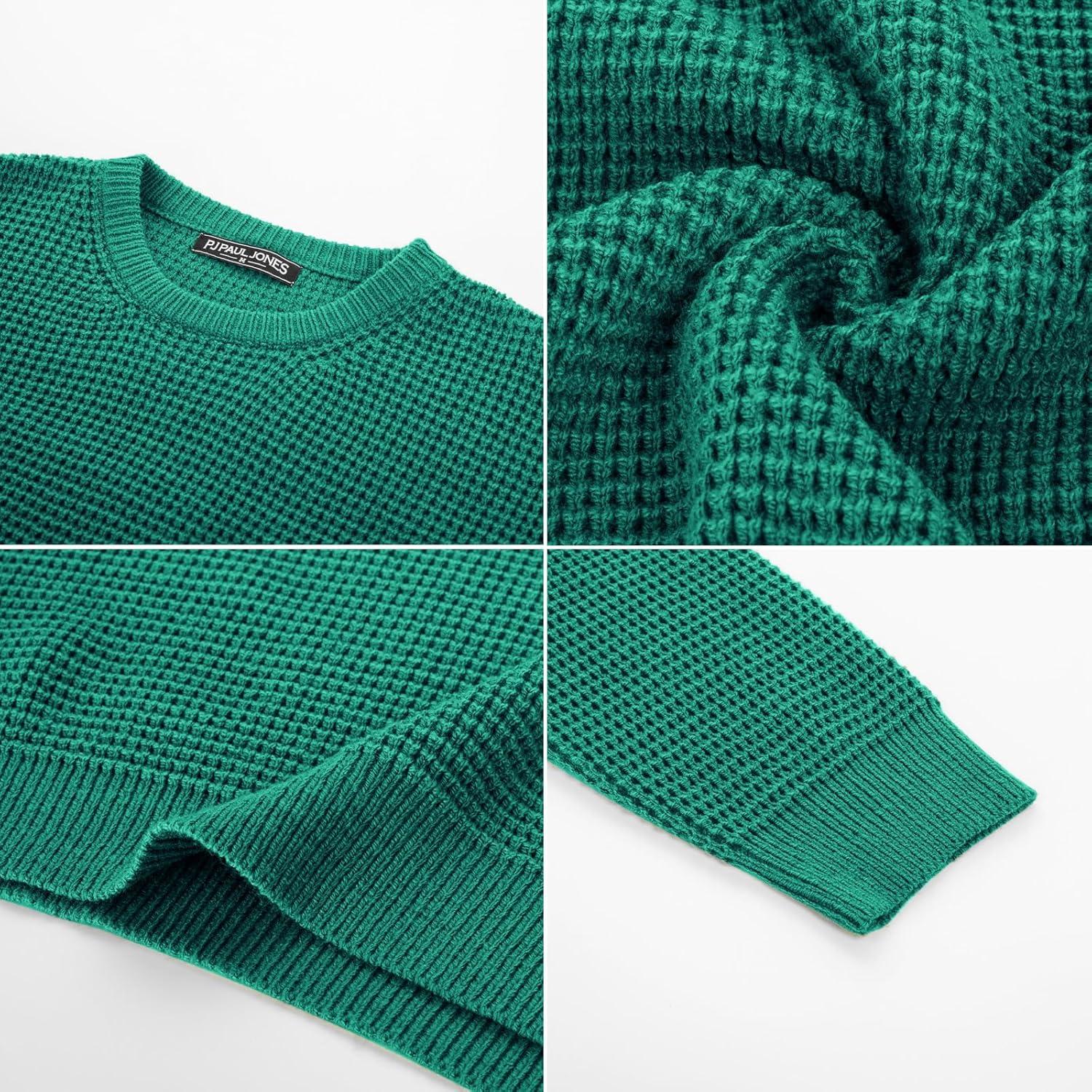 imagePJ PAUL JONES Mens Pullover Sweater Waffle Textured Long Sleeve Knitted SweatersEmerald
