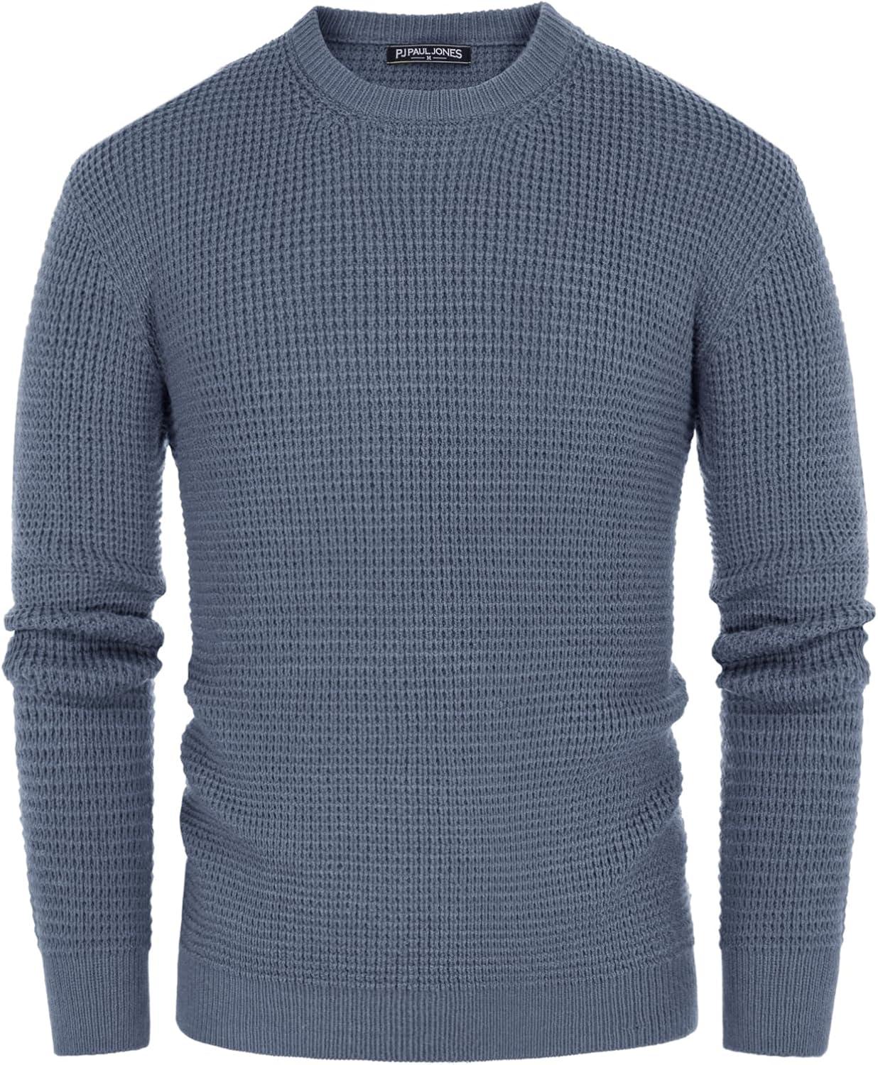 imagePJ PAUL JONES Mens Pullover Sweater Waffle Textured Long Sleeve Knitted SweatersGrey Blue