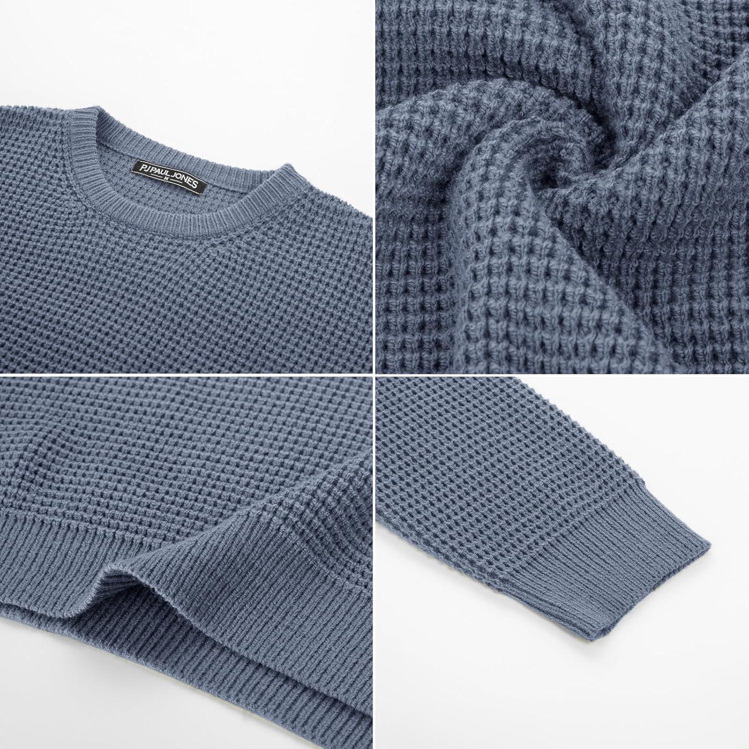 imagePJ PAUL JONES Mens Pullover Sweater Waffle Textured Long Sleeve Knitted SweatersGrey Blue