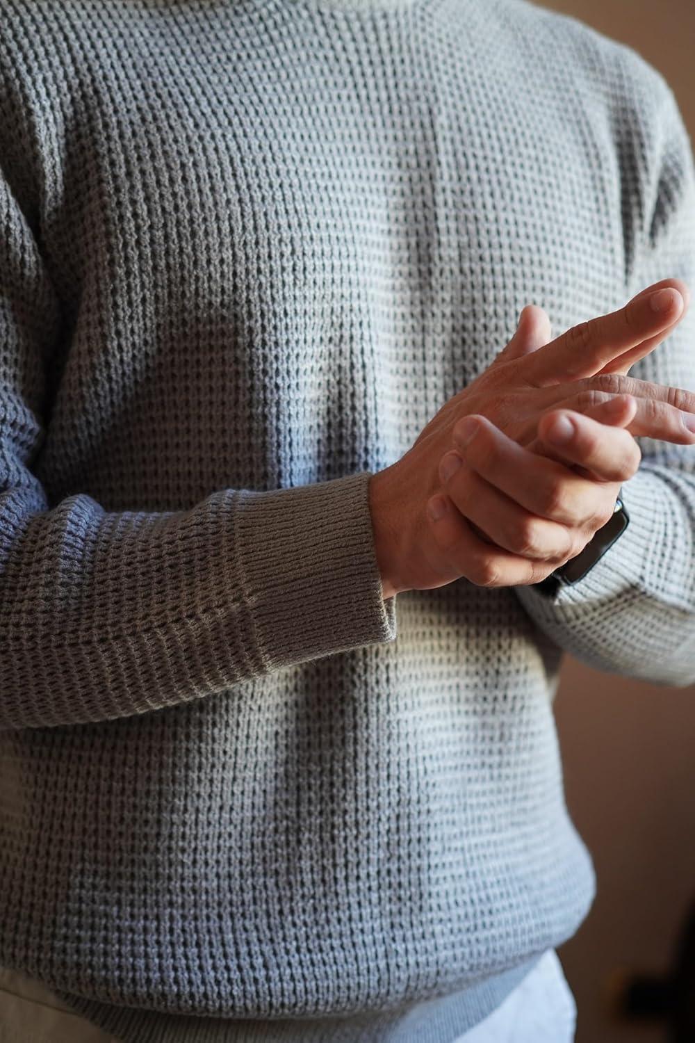 imagePJ PAUL JONES Mens Pullover Sweater Waffle Textured Long Sleeve Knitted SweatersLight Grey