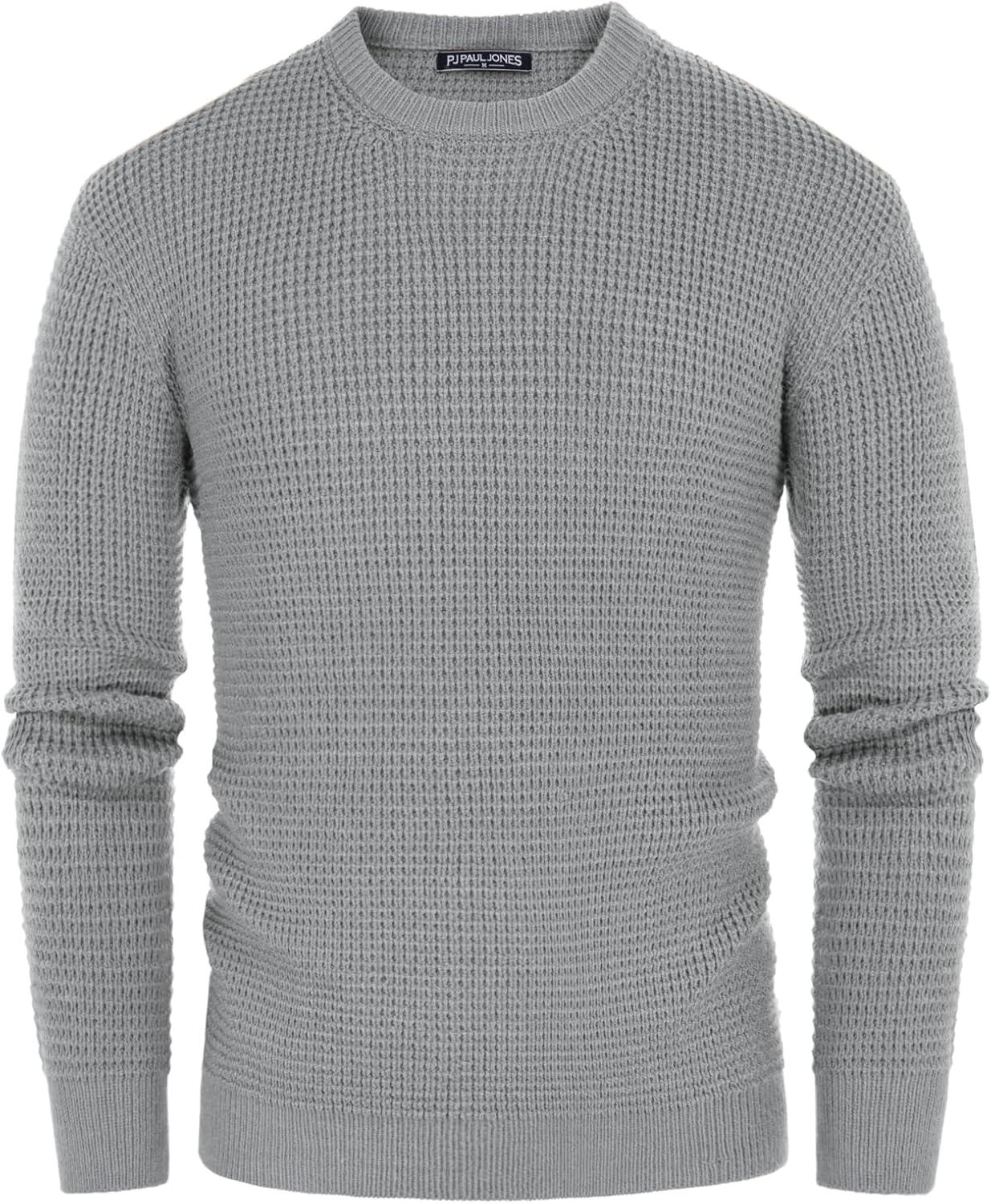 imagePJ PAUL JONES Mens Pullover Sweater Waffle Textured Long Sleeve Knitted SweatersLight Grey