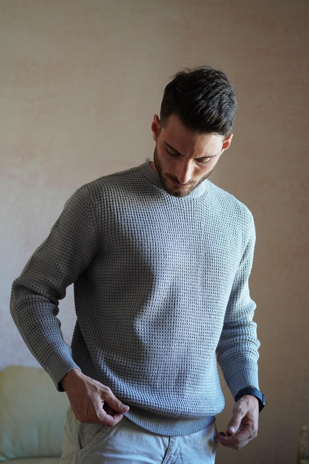 imagePJ PAUL JONES Mens Pullover Sweater Waffle Textured Long Sleeve Knitted SweatersLight Grey