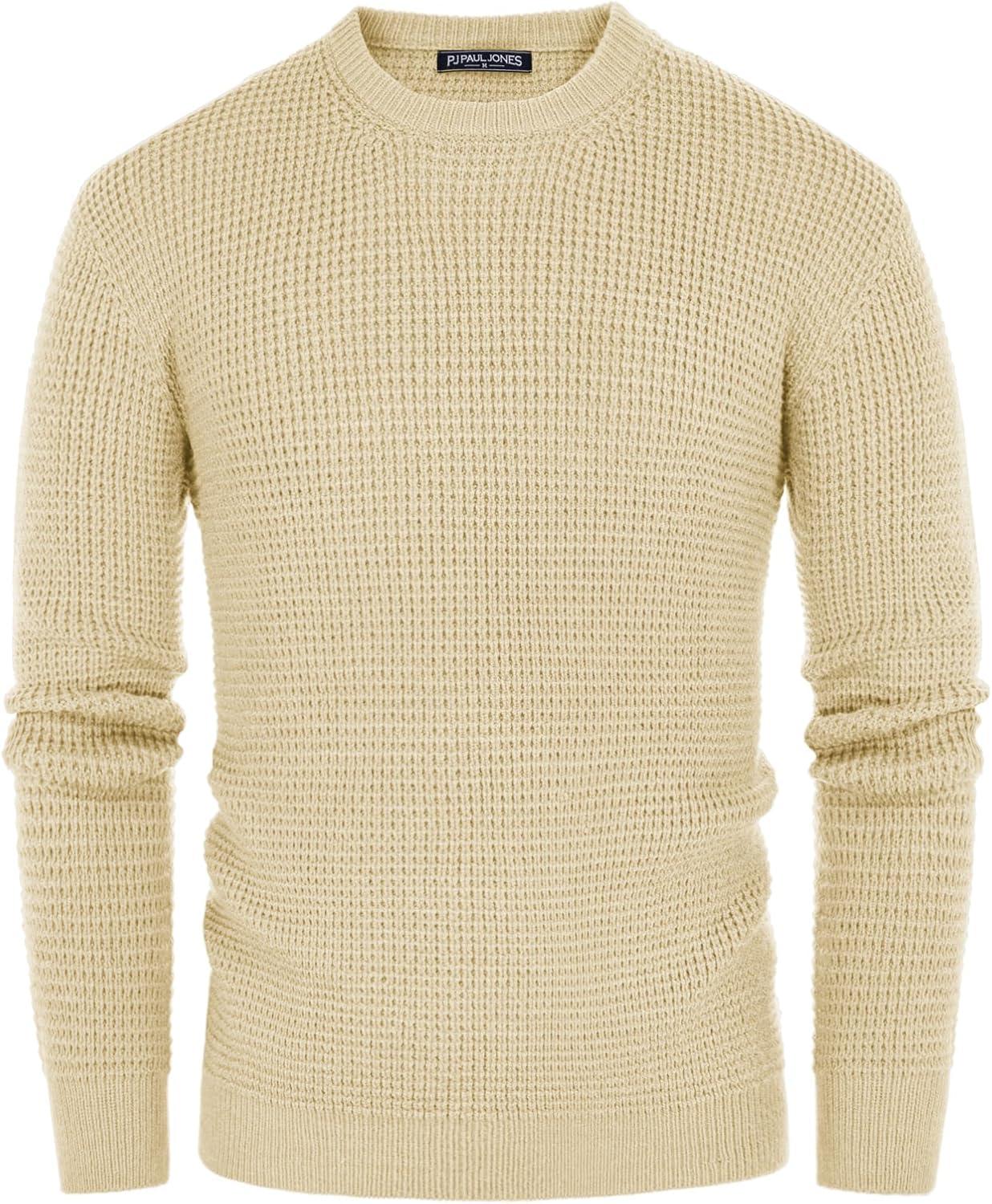 imagePJ PAUL JONES Mens Pullover Sweater Waffle Textured Long Sleeve Knitted SweatersLight Yellow