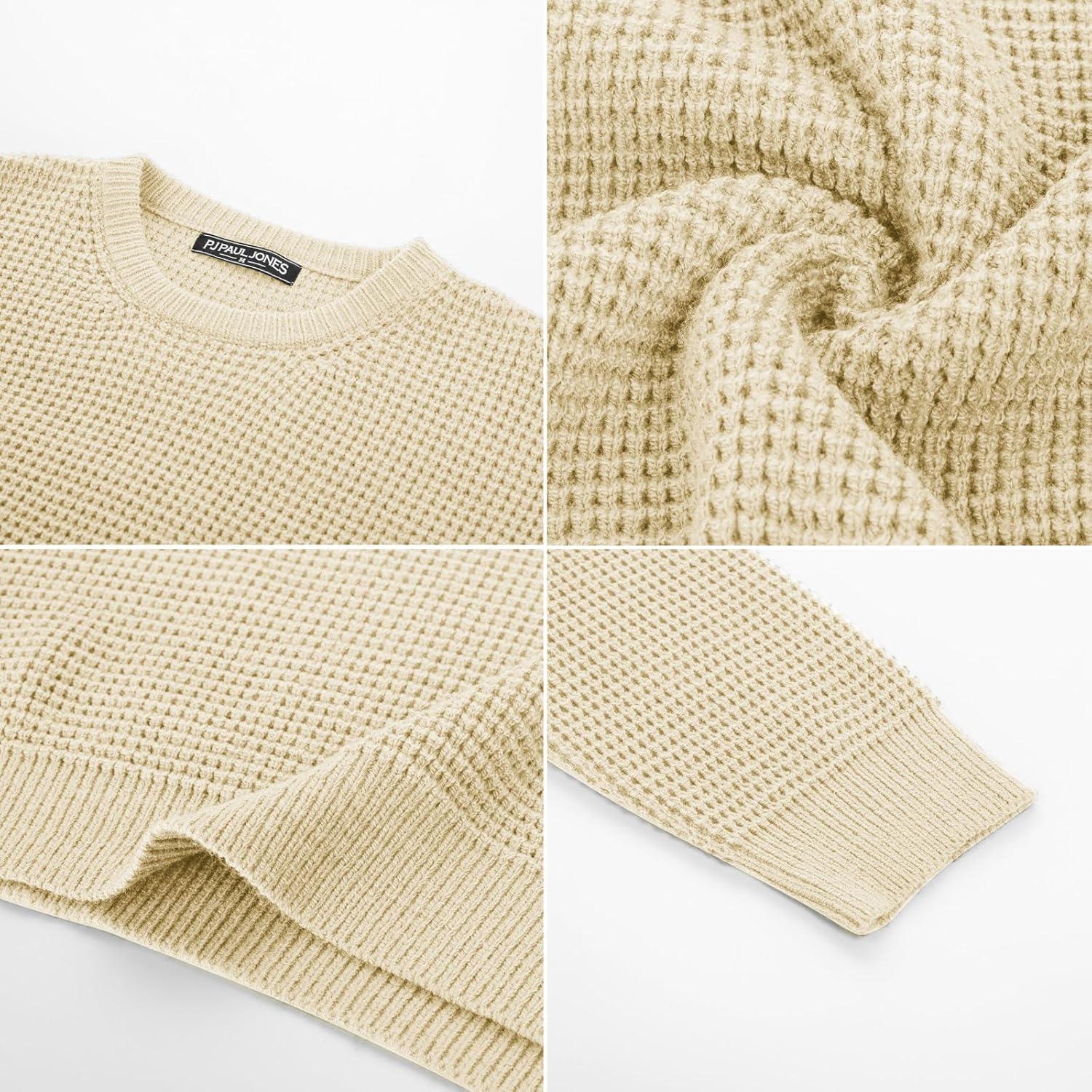 imagePJ PAUL JONES Mens Pullover Sweater Waffle Textured Long Sleeve Knitted SweatersLight Yellow