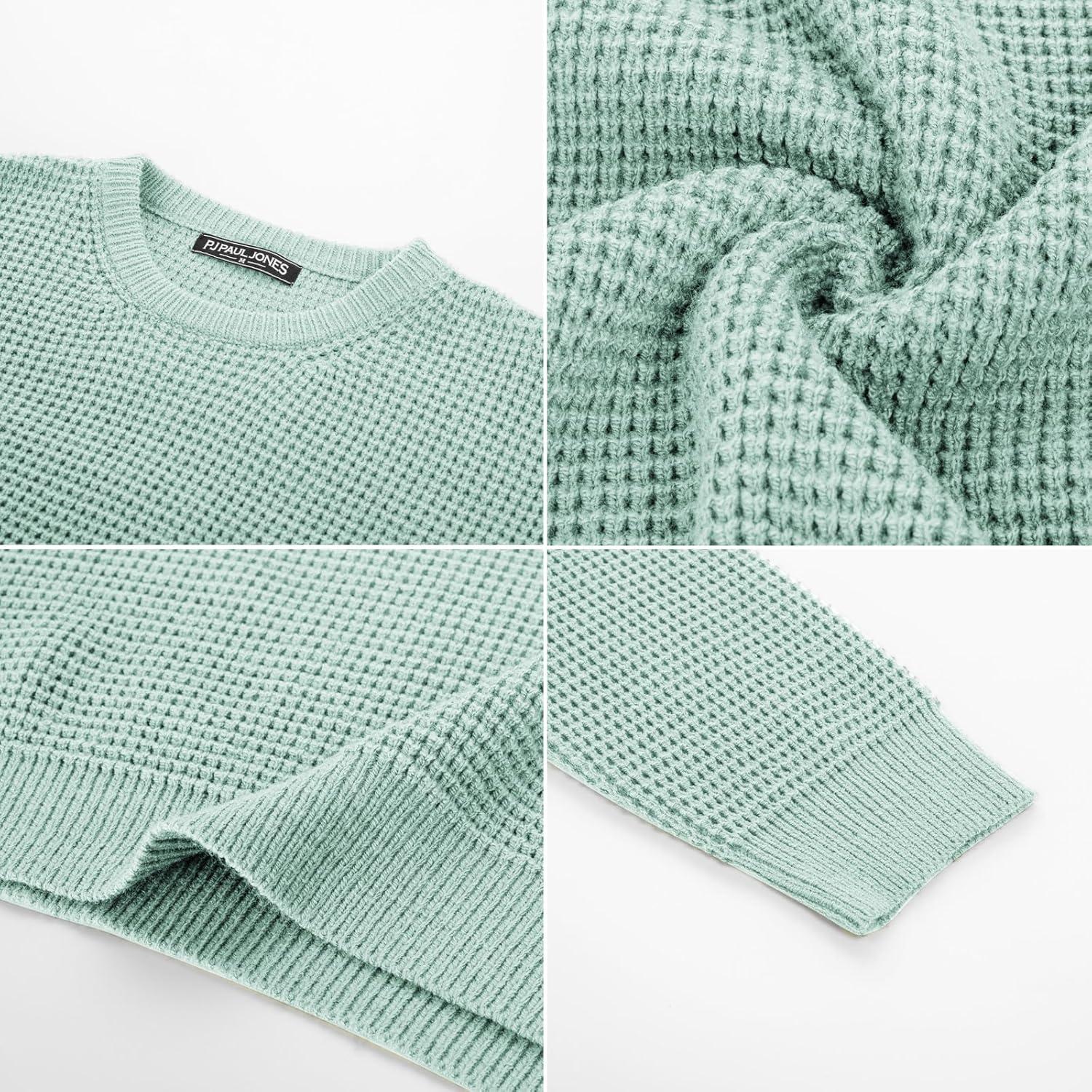 imagePJ PAUL JONES Mens Pullover Sweater Waffle Textured Long Sleeve Knitted SweatersMint Green