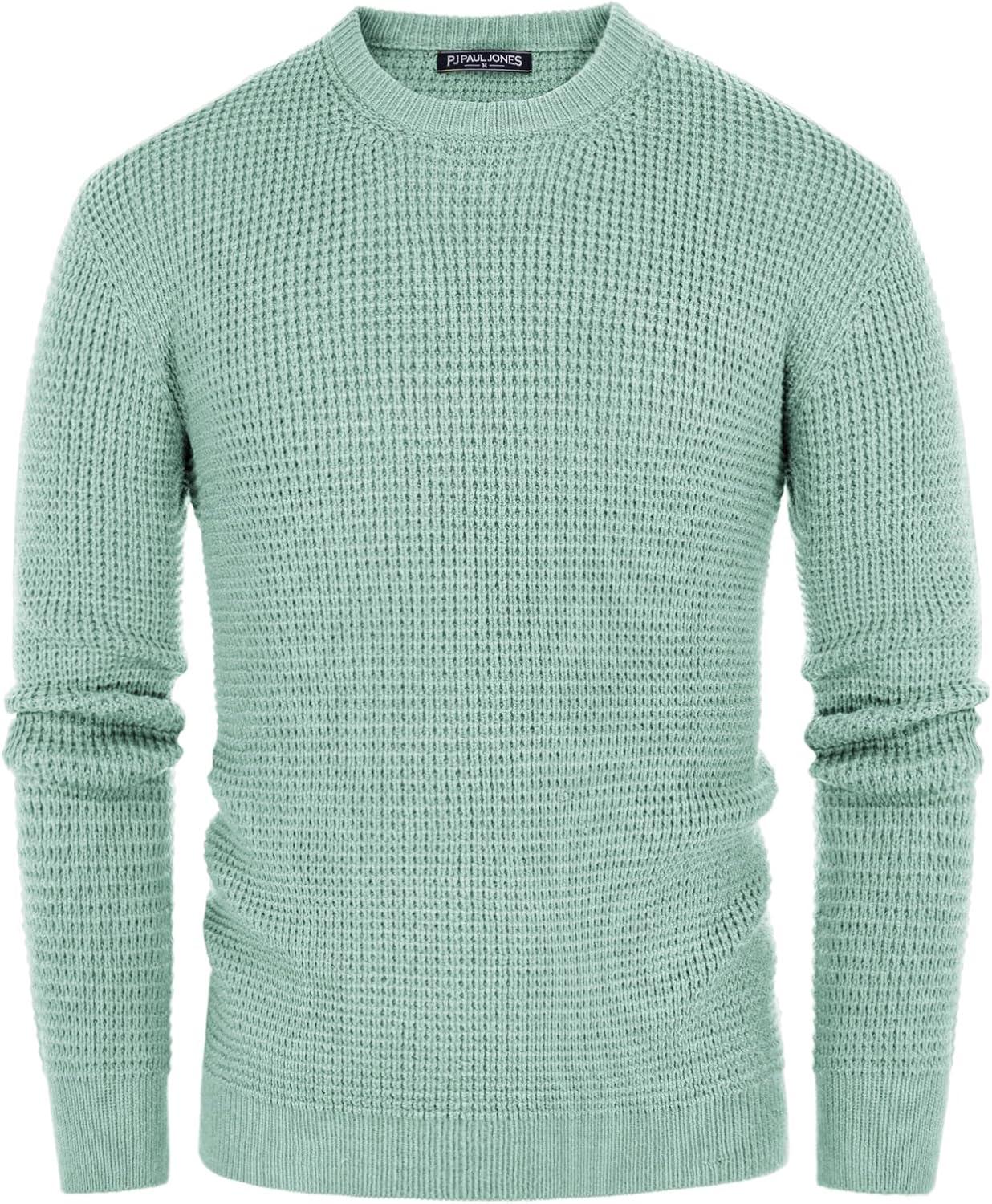imagePJ PAUL JONES Mens Pullover Sweater Waffle Textured Long Sleeve Knitted SweatersMint Green
