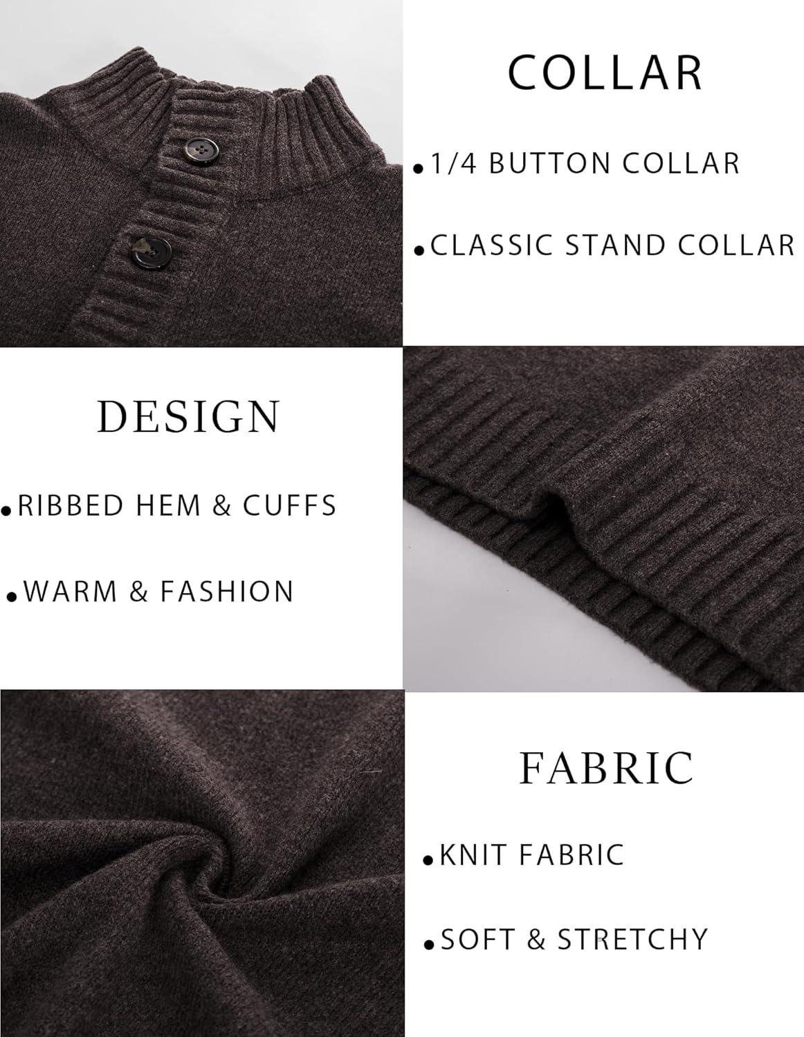 imagePJ PAUL JONES Mens Pullover Sweaters Quarter Button Sweater Stand Collar Knit PulloversCoffee