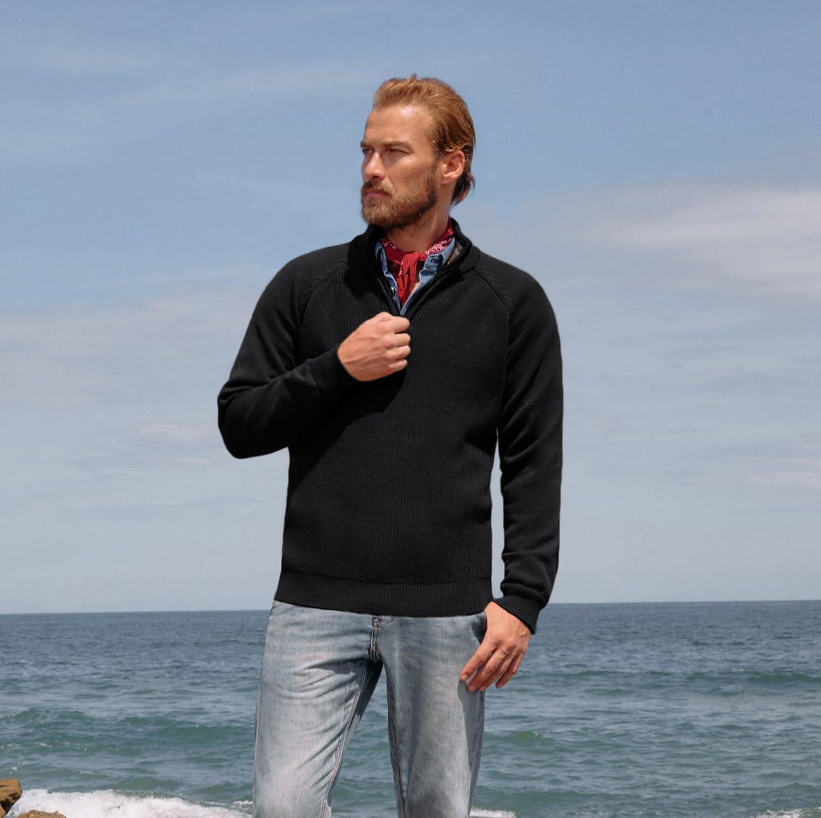 imagePJ PAUL JONES Mens Quarter Zip Pullover Sweater Turtleneck Raglan Long Sleeve SweatersBlack