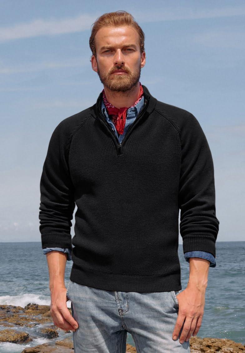 imagePJ PAUL JONES Mens Quarter Zip Pullover Sweater Turtleneck Raglan Long Sleeve SweatersBlack