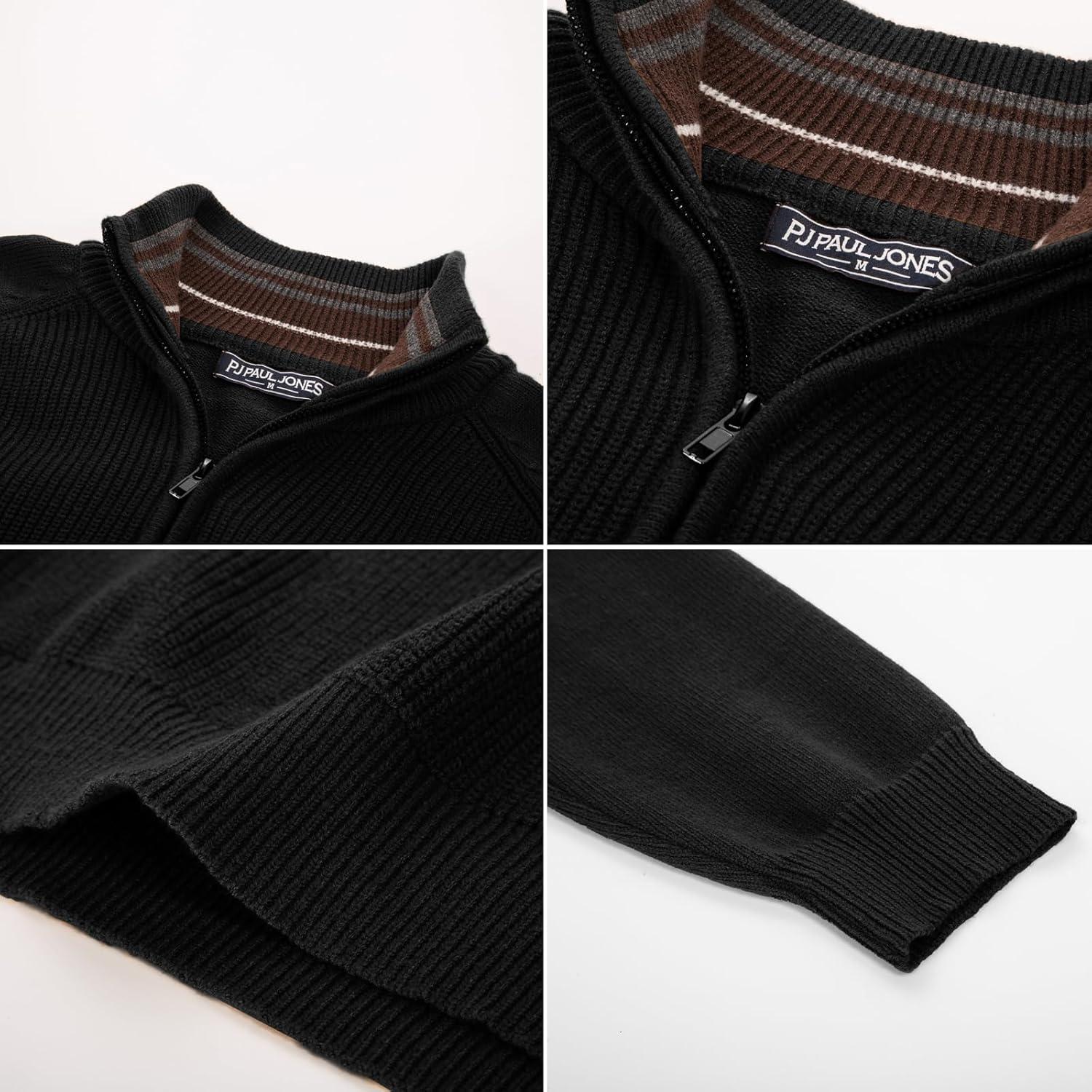 imagePJ PAUL JONES Mens Quarter Zip Pullover Sweater Turtleneck Raglan Long Sleeve SweatersBlack