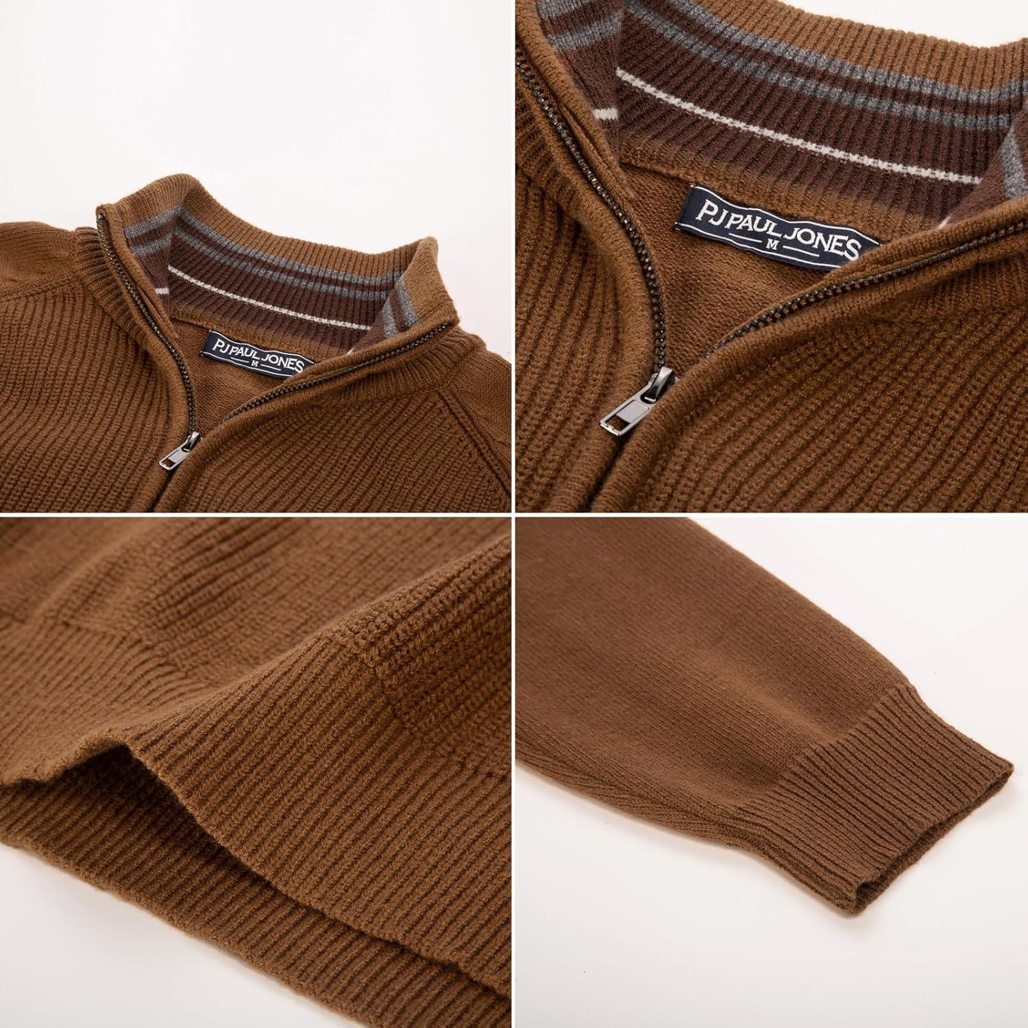 imagePJ PAUL JONES Mens Quarter Zip Pullover Sweater Turtleneck Raglan Long Sleeve SweatersBrown