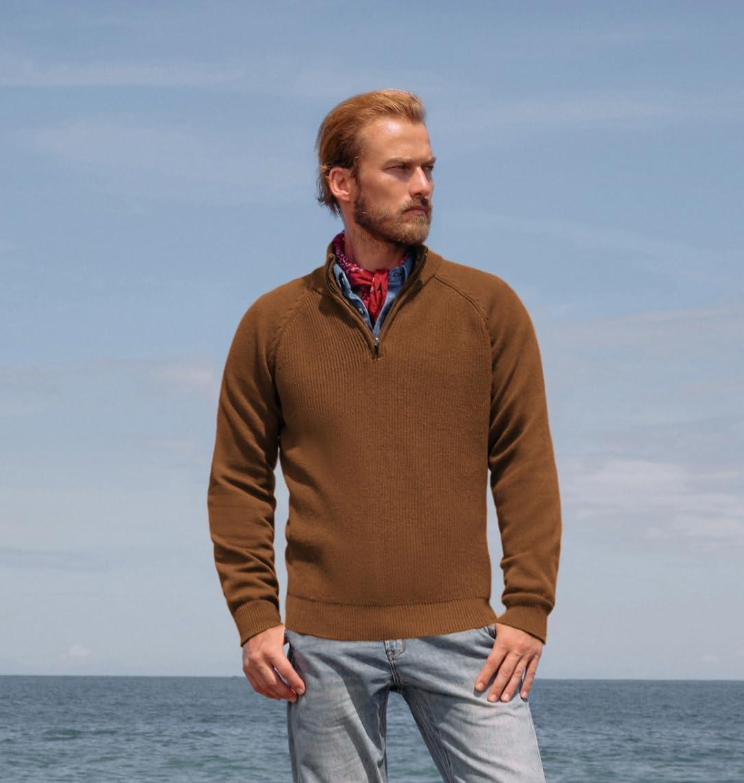 imagePJ PAUL JONES Mens Quarter Zip Pullover Sweater Turtleneck Raglan Long Sleeve SweatersBrown