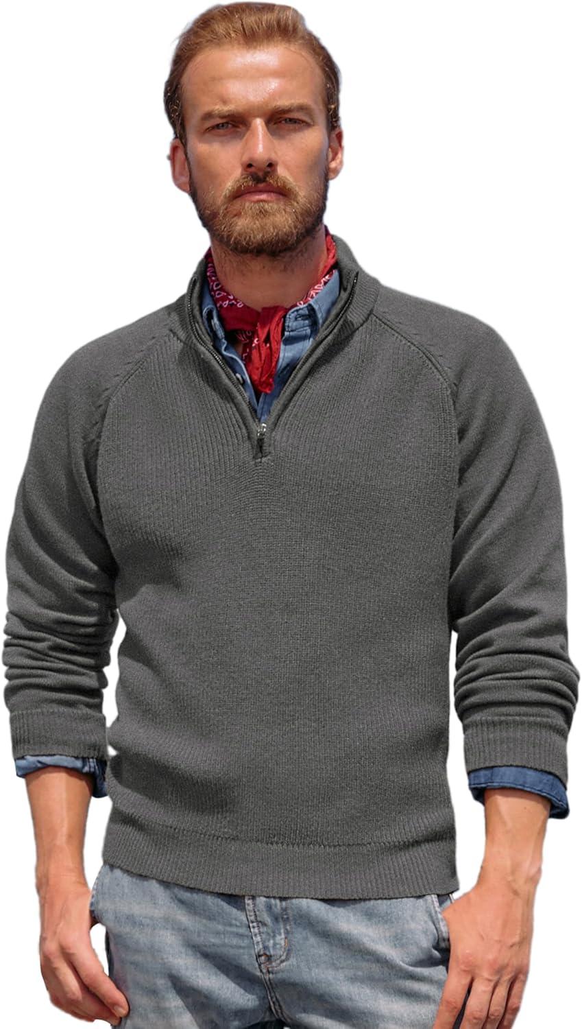 imagePJ PAUL JONES Mens Quarter Zip Pullover Sweater Turtleneck Raglan Long Sleeve SweatersDark Gray