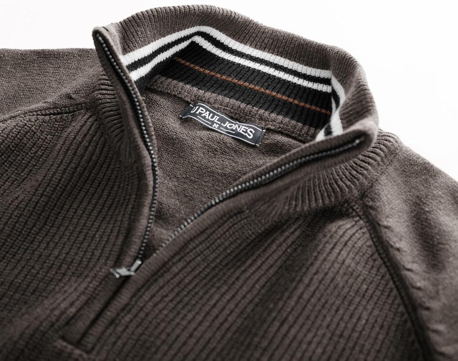 imagePJ PAUL JONES Mens Quarter Zip Pullover Sweater Turtleneck Raglan Long Sleeve SweatersKhaki