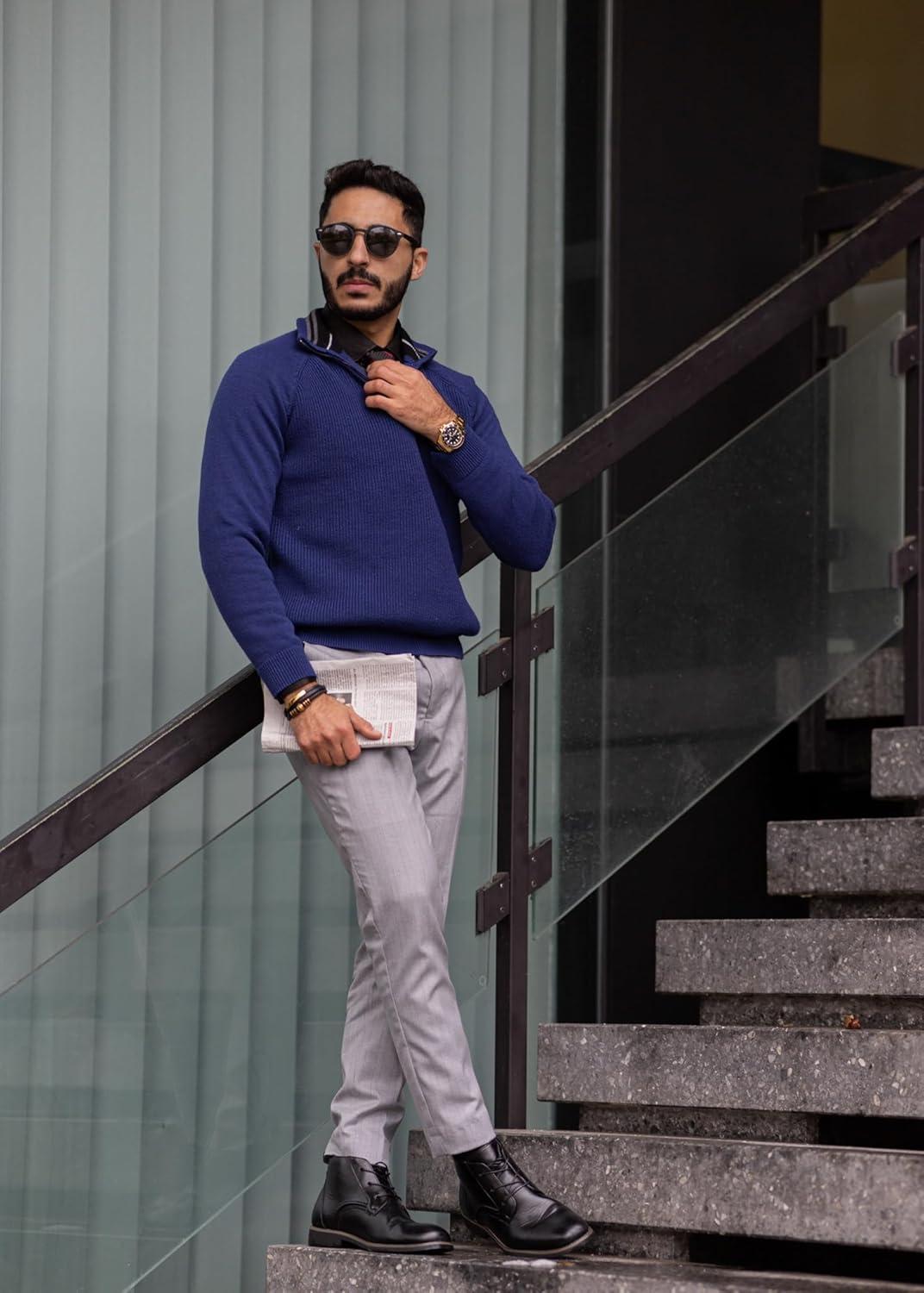 imagePJ PAUL JONES Mens Quarter Zip Pullover Sweater Turtleneck Raglan Long Sleeve SweatersRoyal Blue