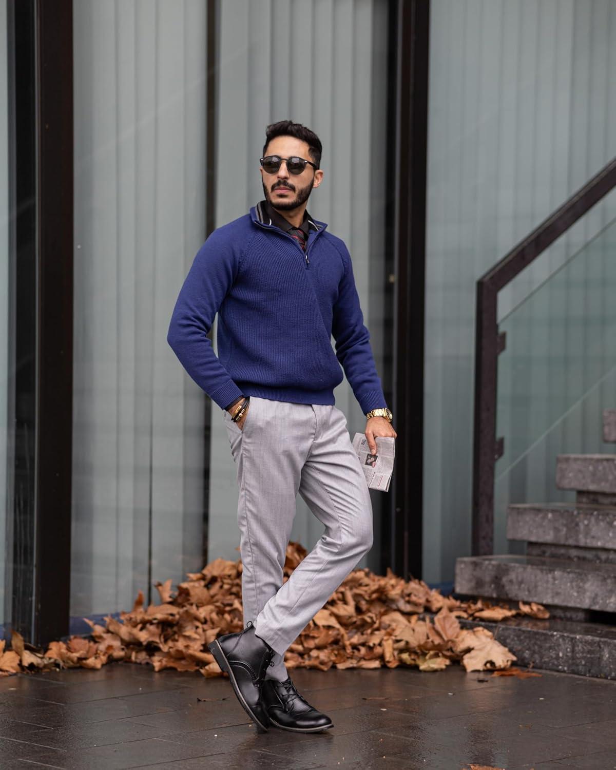 imagePJ PAUL JONES Mens Quarter Zip Pullover Sweater Turtleneck Raglan Long Sleeve SweatersRoyal Blue