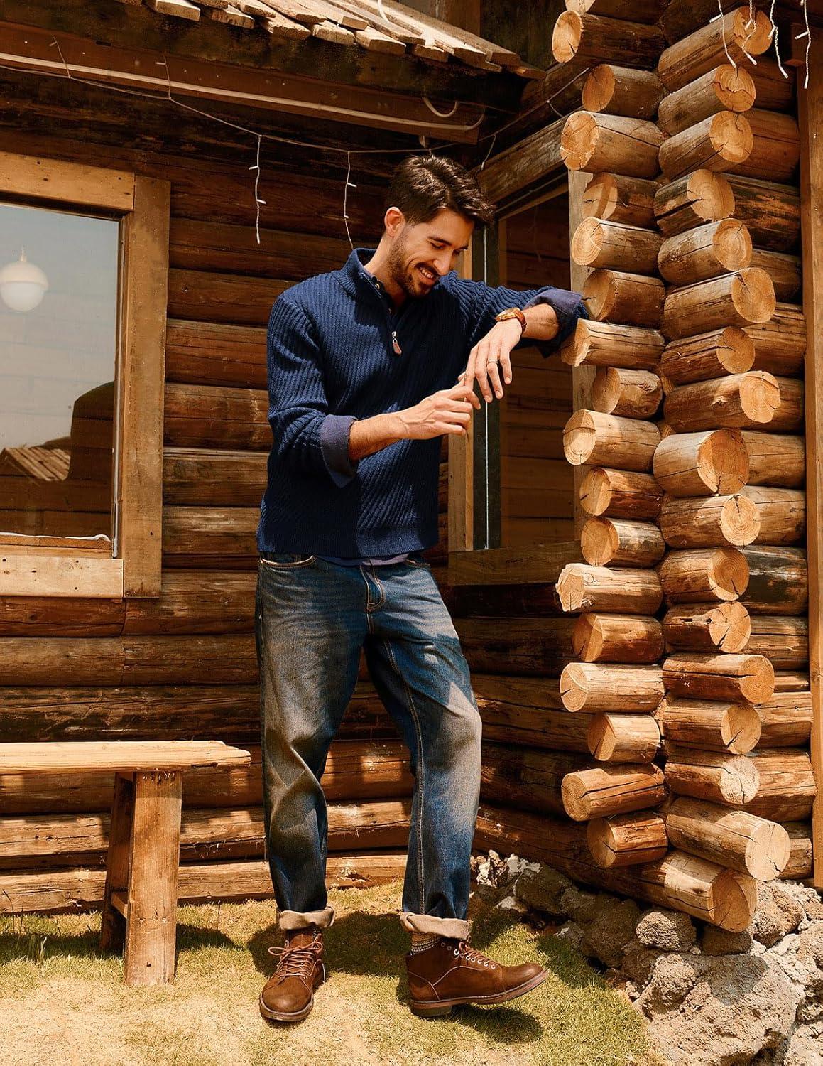 imagePJ PAUL JONES Mens Quarter Zip Pullover Sweaters Casual Knit Twill Texture SweaterNavy Blue