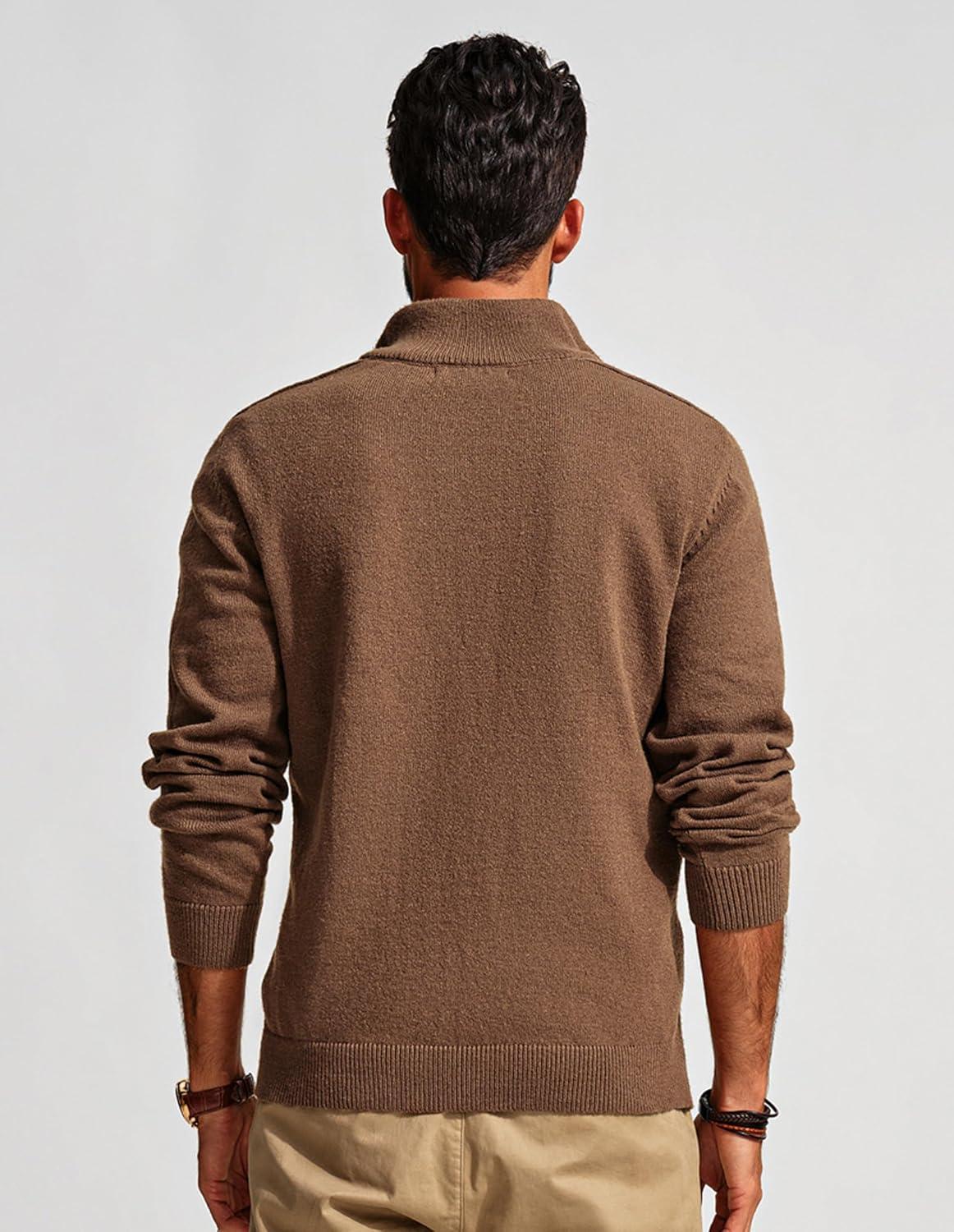 imagePJ PAUL JONES Mens Quarter Zip Pullover Sweaters Casual Slim Fit Knit Texture SweaterCoffee
