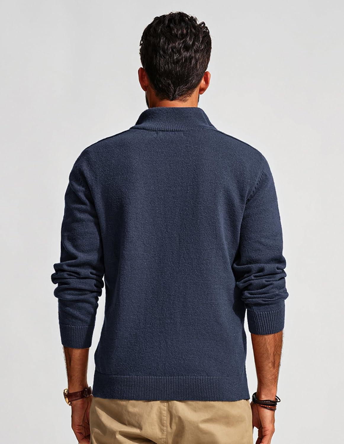 imagePJ PAUL JONES Mens Quarter Zip Pullover Sweaters Casual Slim Fit Knit Texture SweaterDark Blue