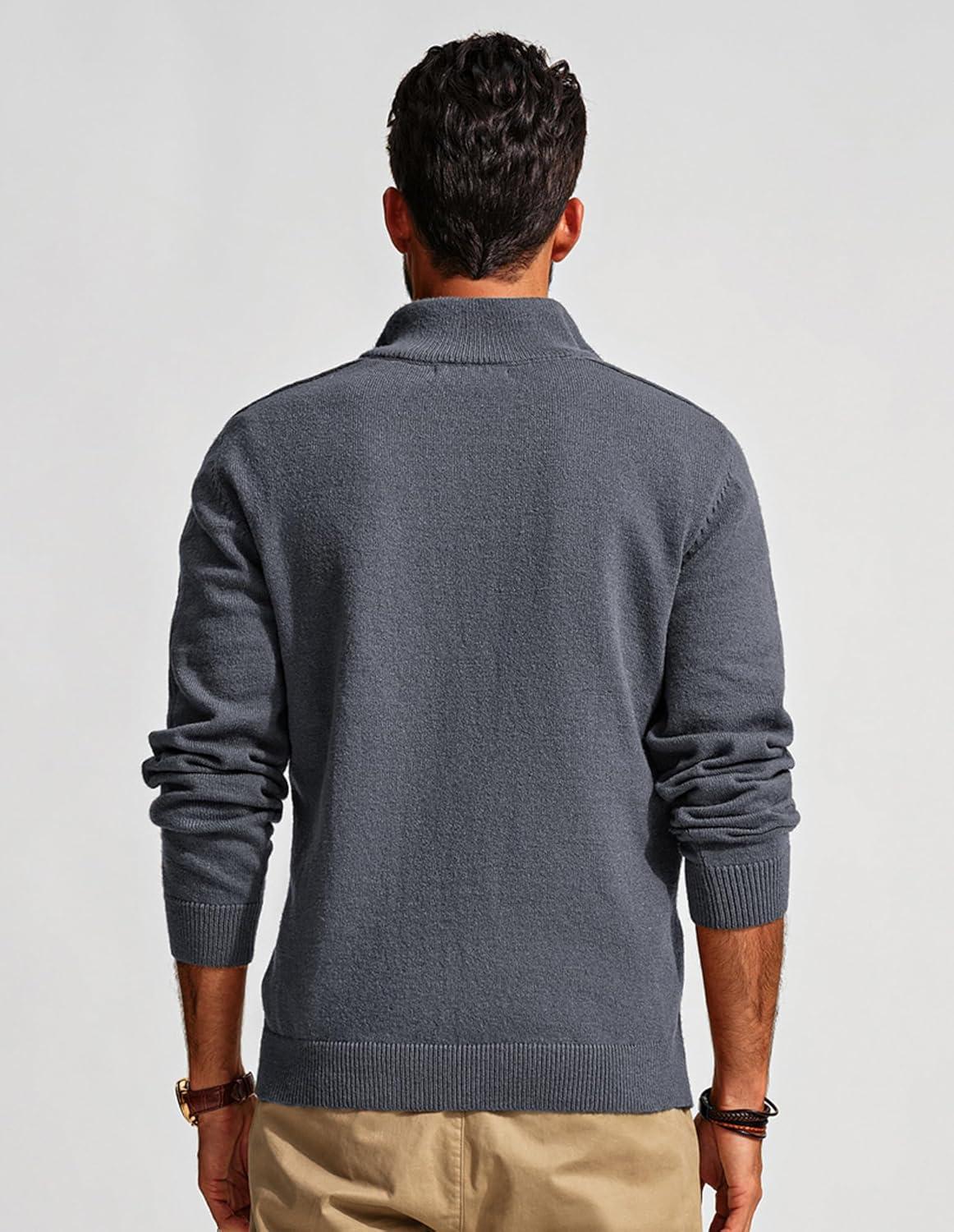 imagePJ PAUL JONES Mens Quarter Zip Pullover Sweaters Casual Slim Fit Knit Texture SweaterDark Grey