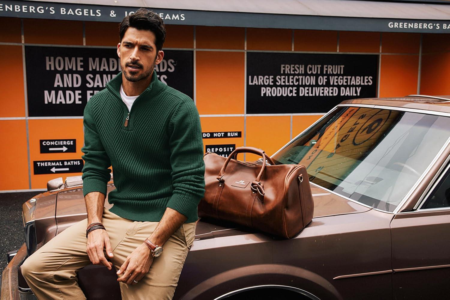 imagePJ PAUL JONES Mens Quarter Zip Pullover Sweaters Casual Slim Fit Knit Texture SweaterDgreen