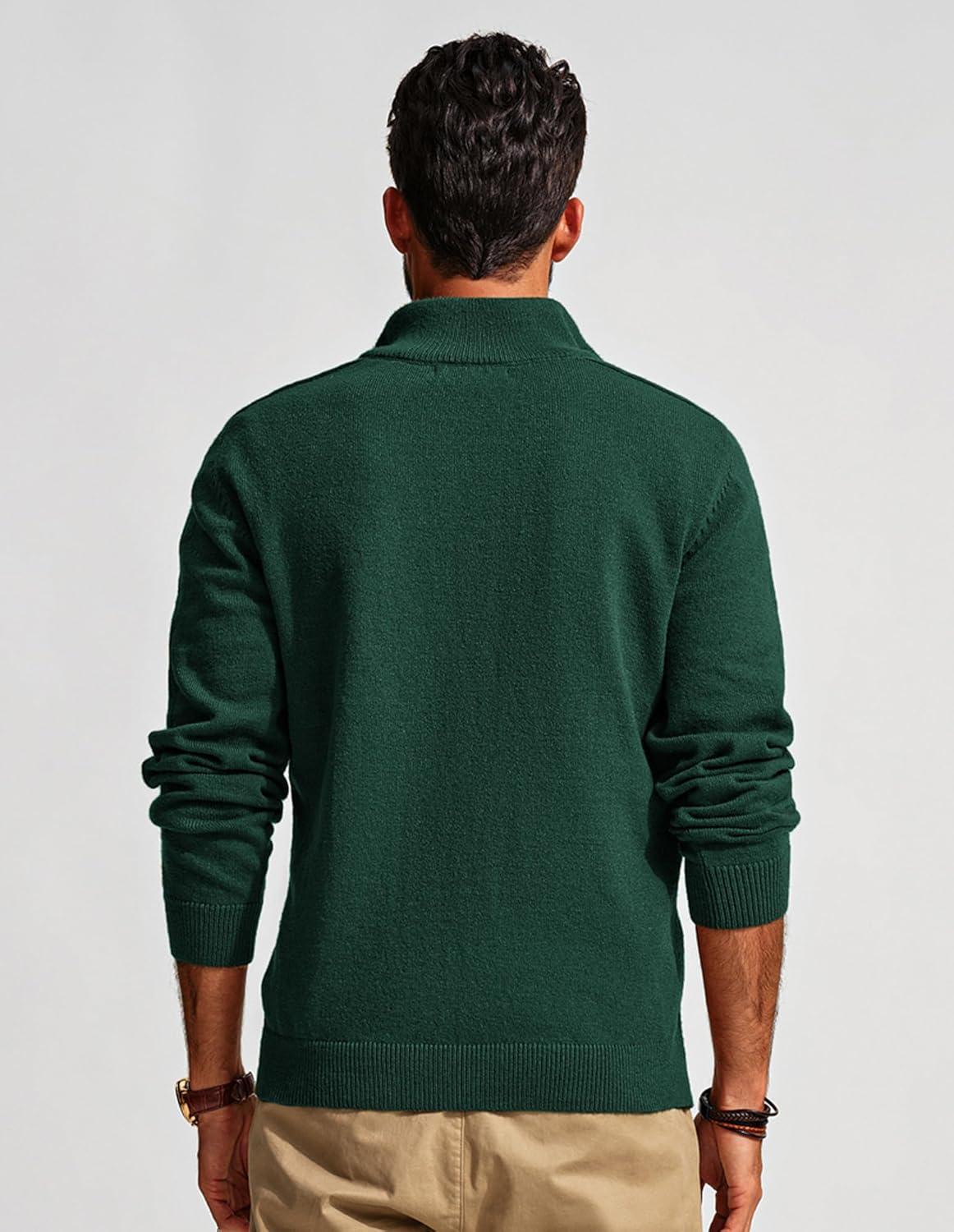 imagePJ PAUL JONES Mens Quarter Zip Pullover Sweaters Casual Slim Fit Knit Texture SweaterDgreen