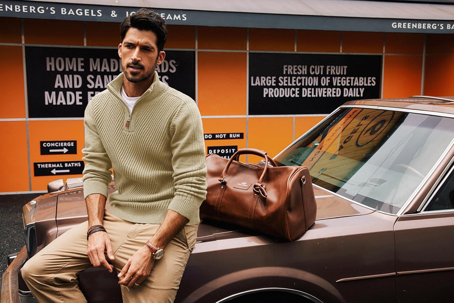 imagePJ PAUL JONES Mens Quarter Zip Pullover Sweaters Casual Slim Fit Knit Texture SweaterKhaki