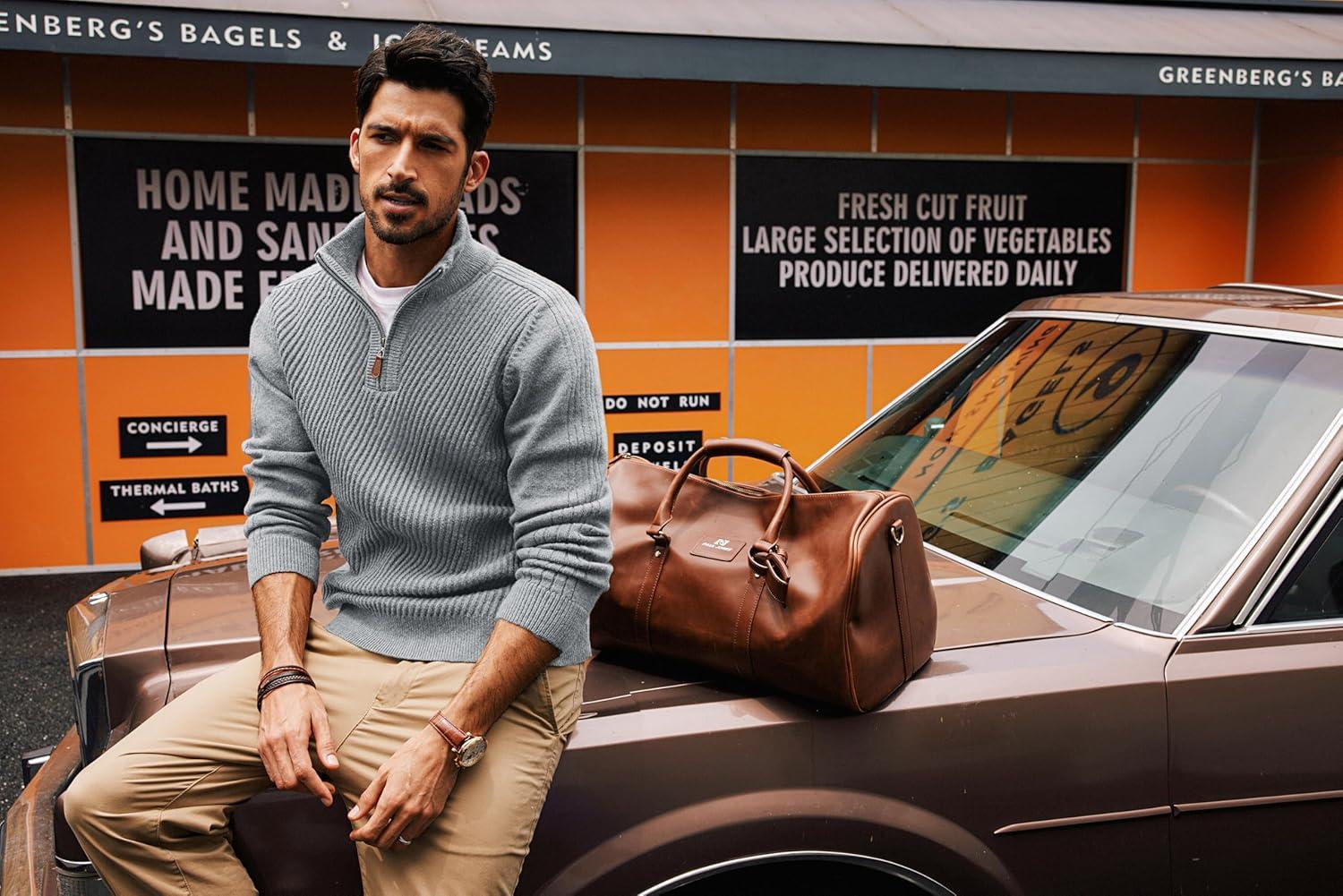 imagePJ PAUL JONES Mens Quarter Zip Pullover Sweaters Casual Slim Fit Knit Texture SweaterLight Gray