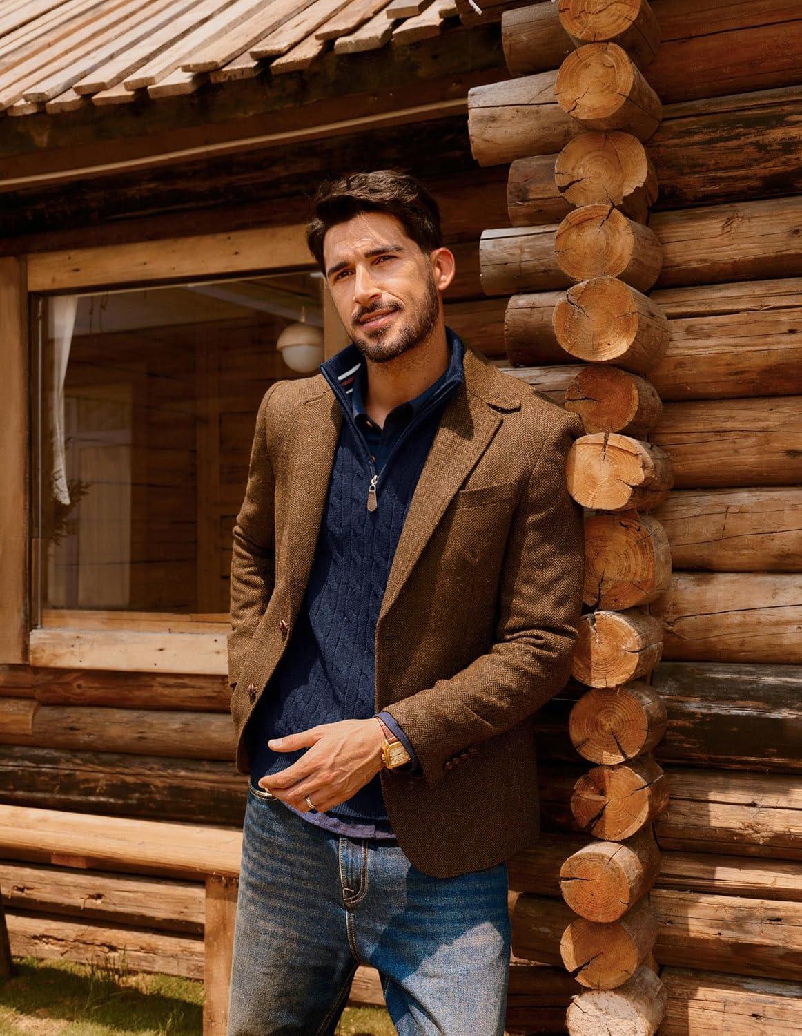 imagePJ PAUL JONES Mens Quarter Zip Sweater Cable Knitted Pullover Sweaters Textured Solid Colors SweaterNavy Blue