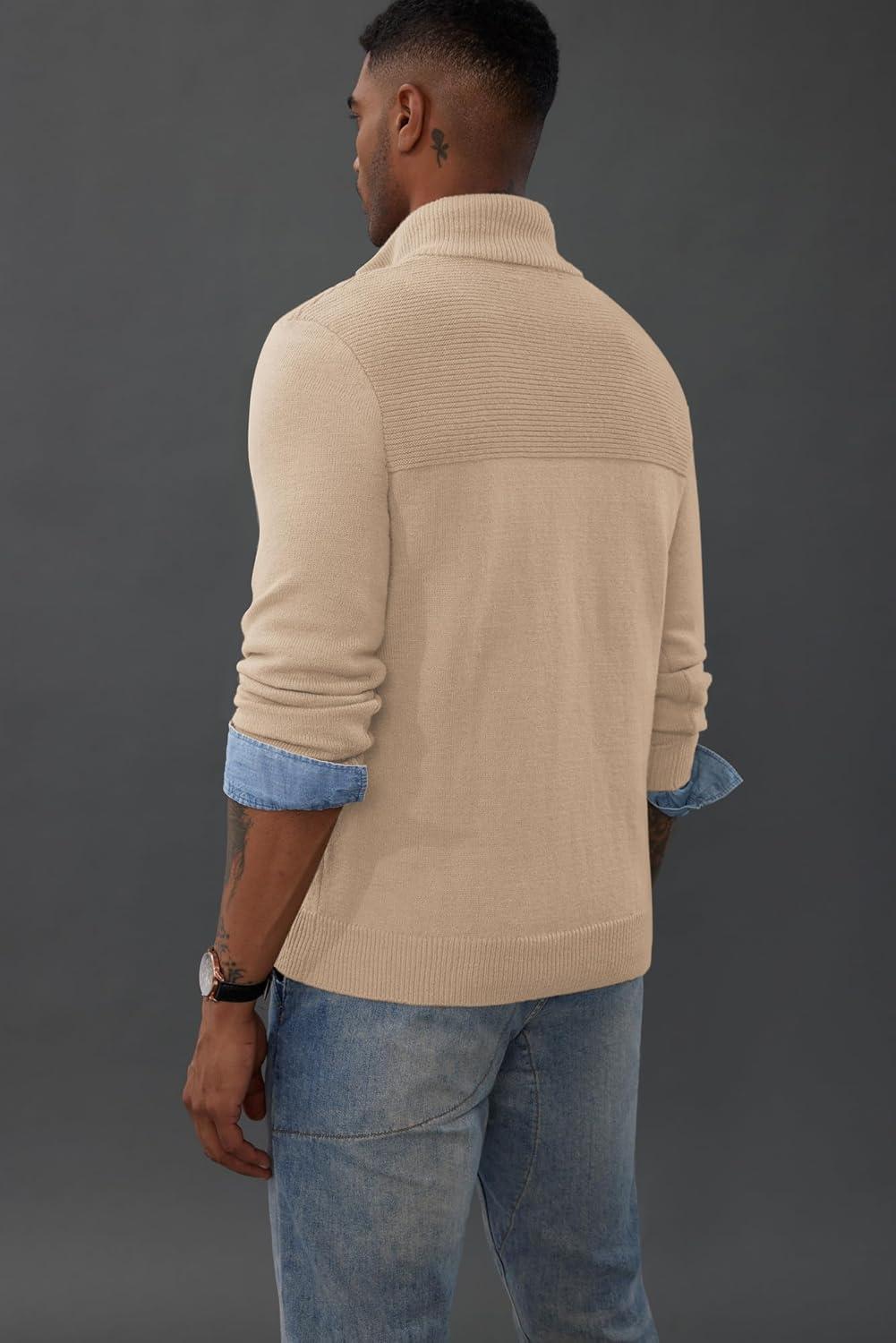 imagePJ PAUL JONES Mens Quarter Zip Sweater Slim Fit Casual Pullover Sweater Mock Neck Polo SweatersApricot