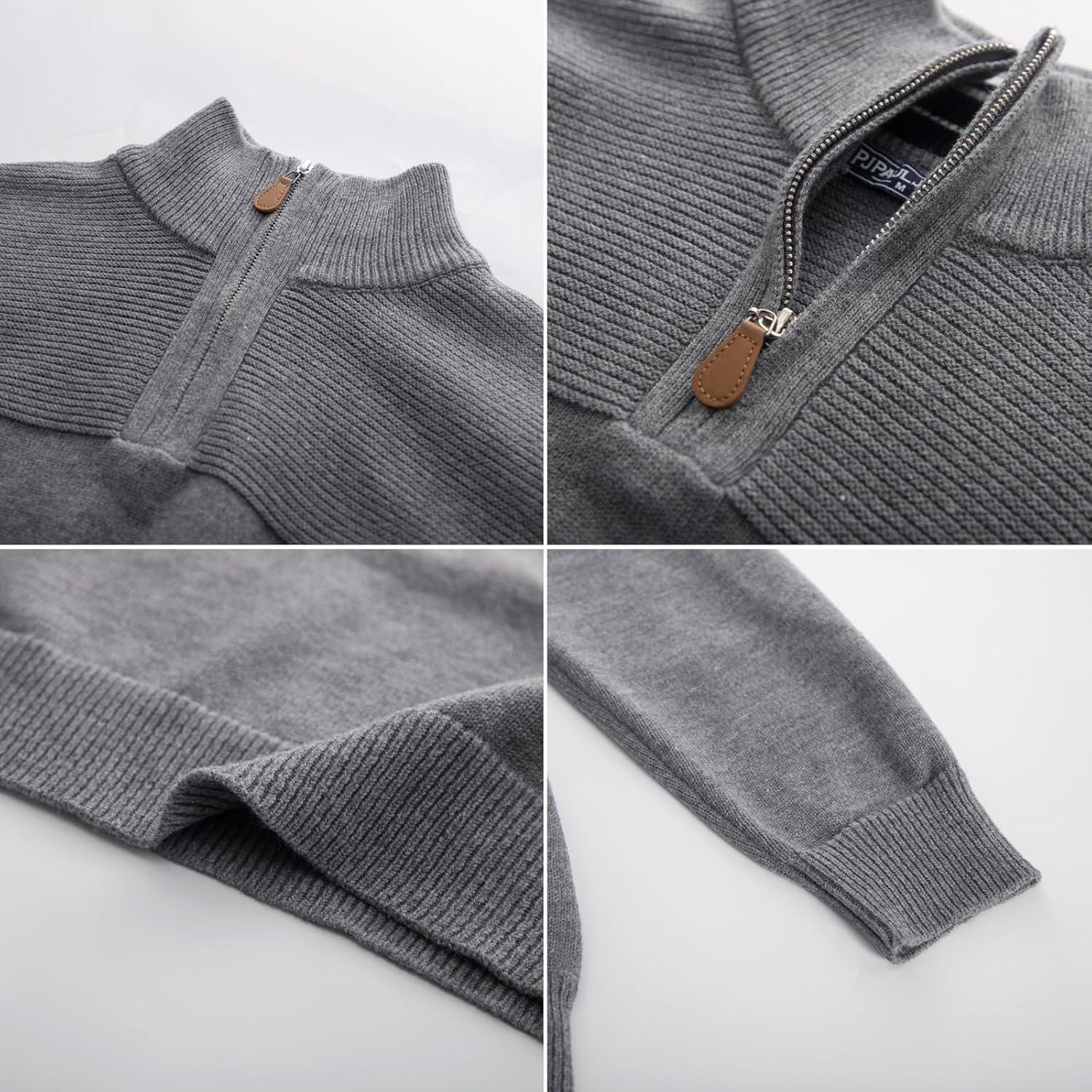 imagePJ PAUL JONES Mens Quarter Zip Sweater Slim Fit Casual Pullover Sweater Mock Neck Polo SweatersDark Grey