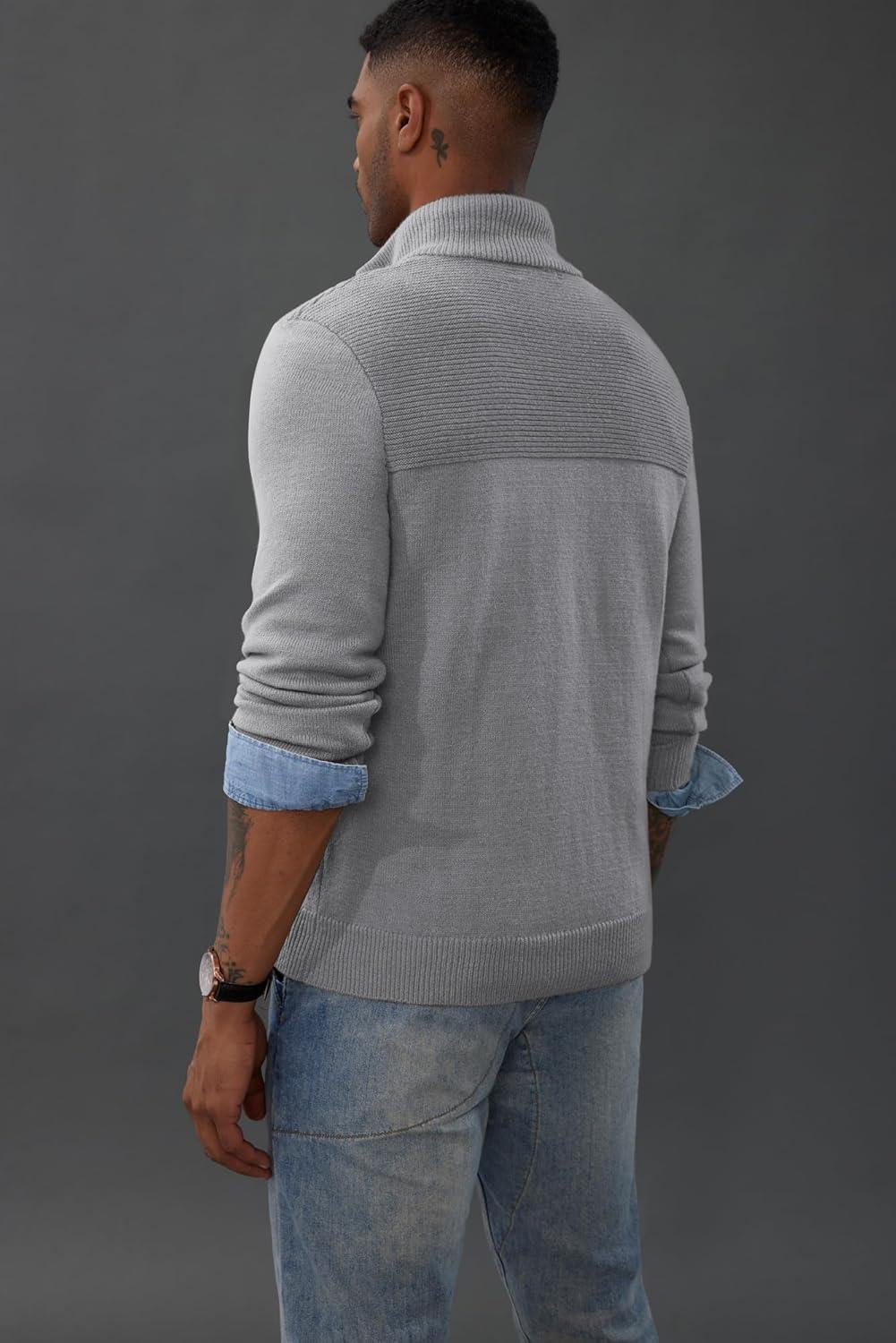 imagePJ PAUL JONES Mens Quarter Zip Sweater Slim Fit Casual Pullover Sweater Mock Neck Polo SweatersGrey