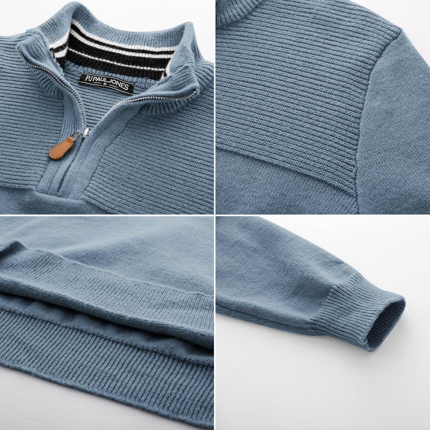 imagePJ PAUL JONES Mens Quarter Zip Sweater Slim Fit Casual Pullover Sweater Mock Neck Polo SweatersLight Blue