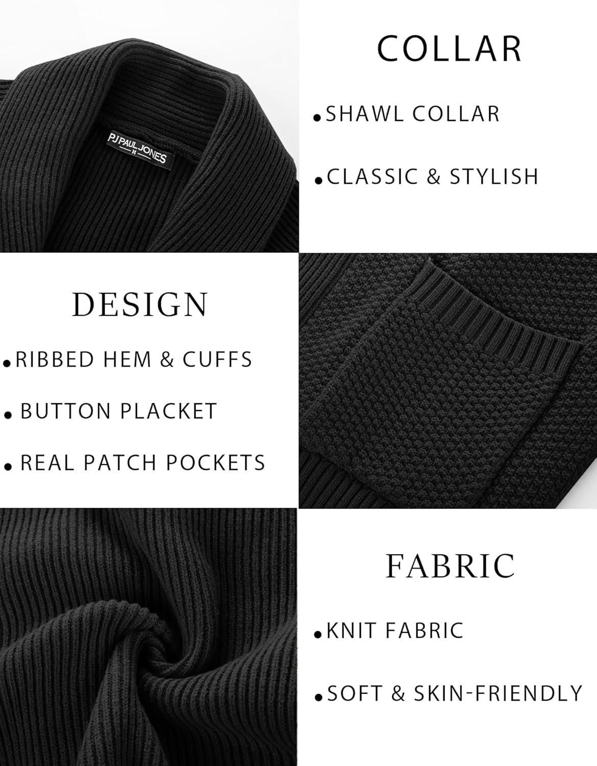 imagePJ PAUL JONES Mens Shawl Collar Cardigan Sweaters Knit Textured Sweater Button Down CardigansBlack