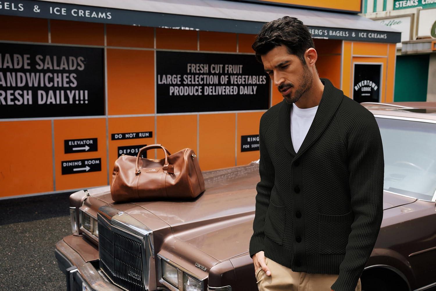 imagePJ PAUL JONES Mens Shawl Collar Cardigan Sweaters Knit Textured Sweater Button Down CardigansBlack