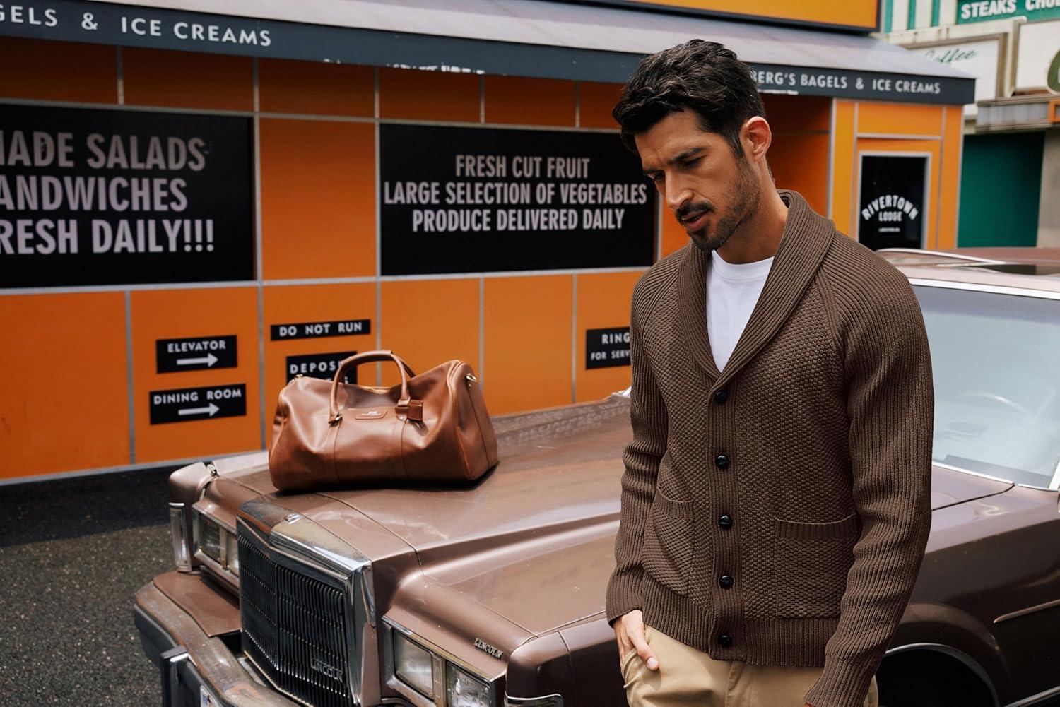 imagePJ PAUL JONES Mens Shawl Collar Cardigan Sweaters Knit Textured Sweater Button Down CardigansCoffee