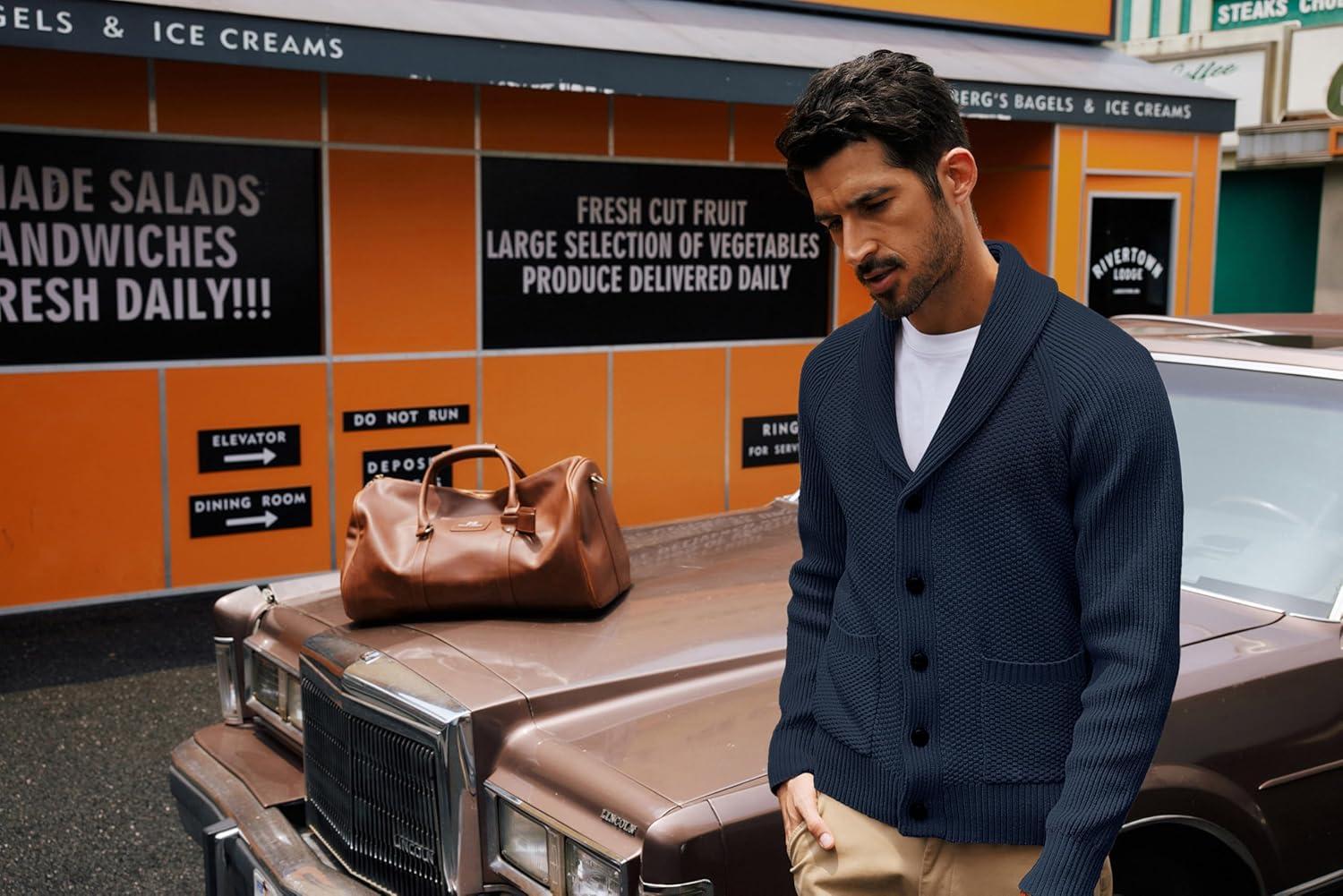 imagePJ PAUL JONES Mens Shawl Collar Cardigan Sweaters Knit Textured Sweater Button Down CardigansDark Blue