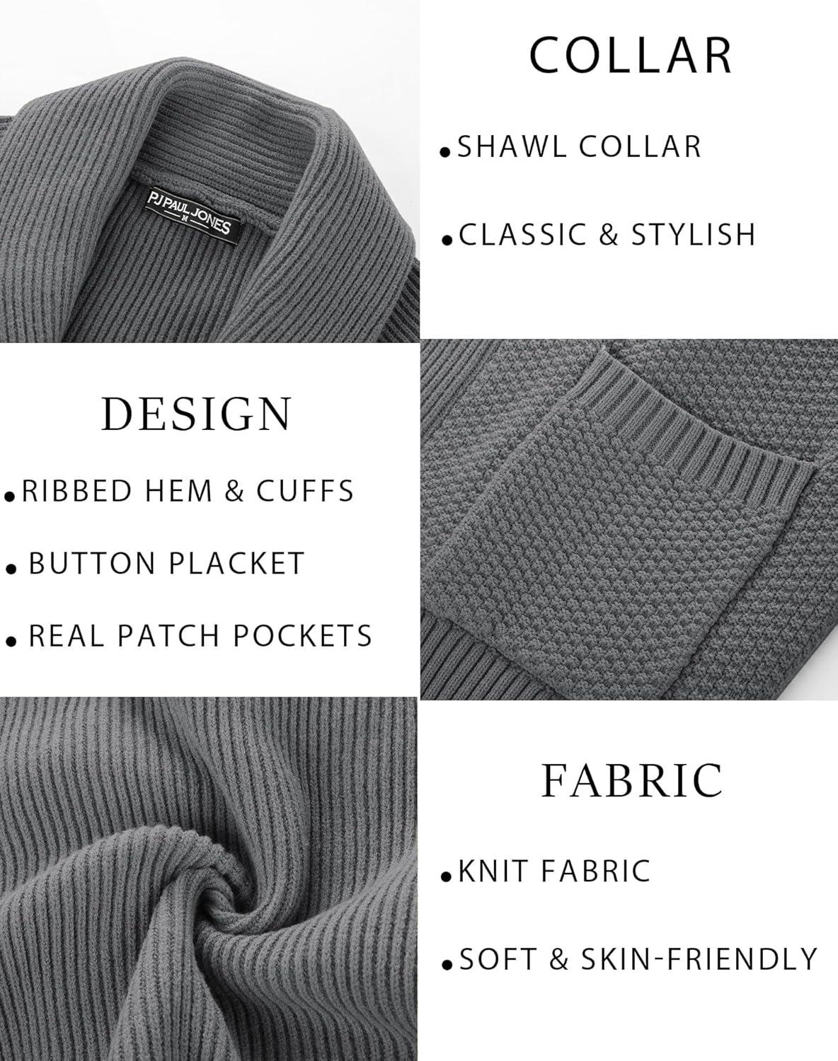 imagePJ PAUL JONES Mens Shawl Collar Cardigan Sweaters Knit Textured Sweater Button Down CardigansGrey