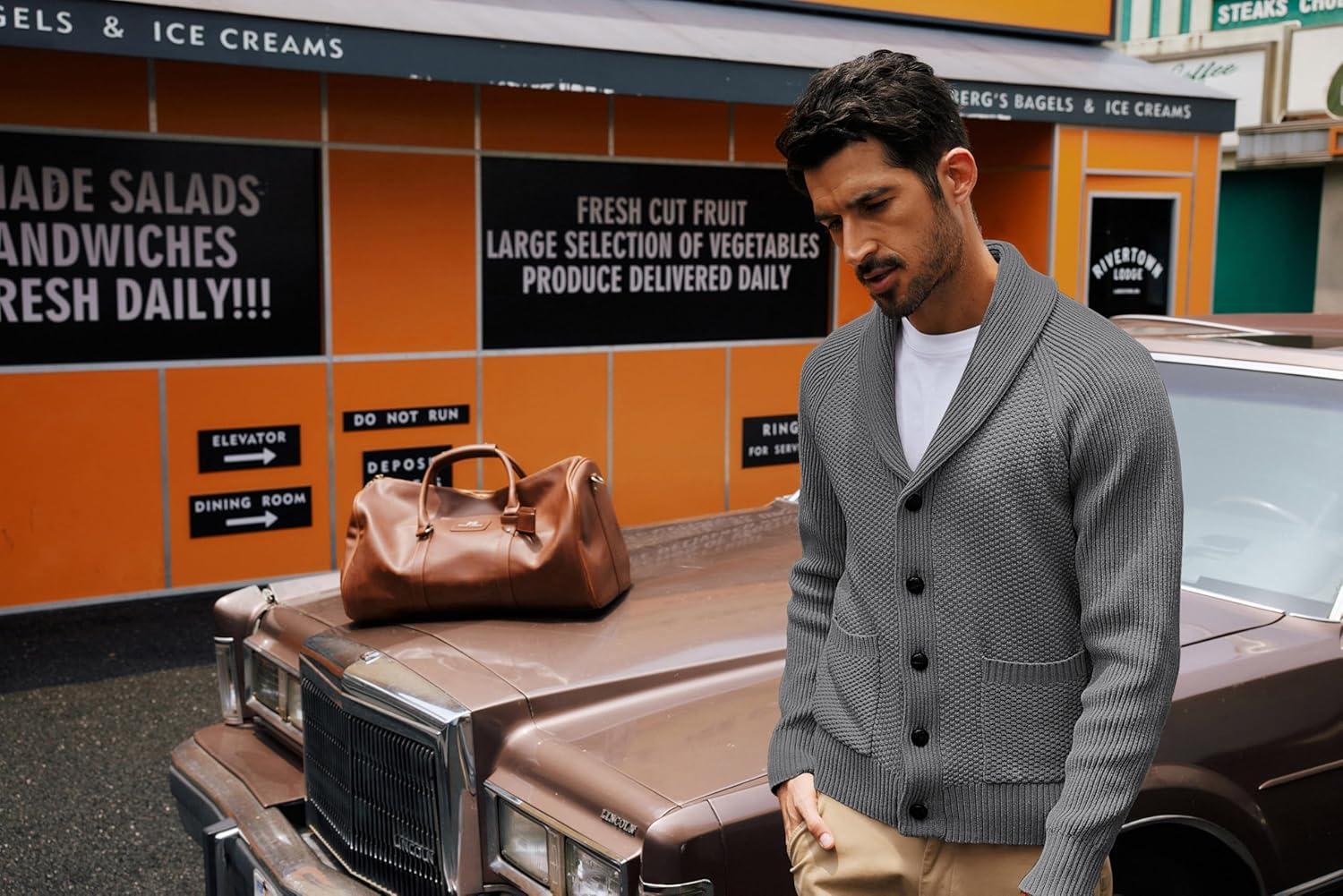 imagePJ PAUL JONES Mens Shawl Collar Cardigan Sweaters Knit Textured Sweater Button Down CardigansGrey