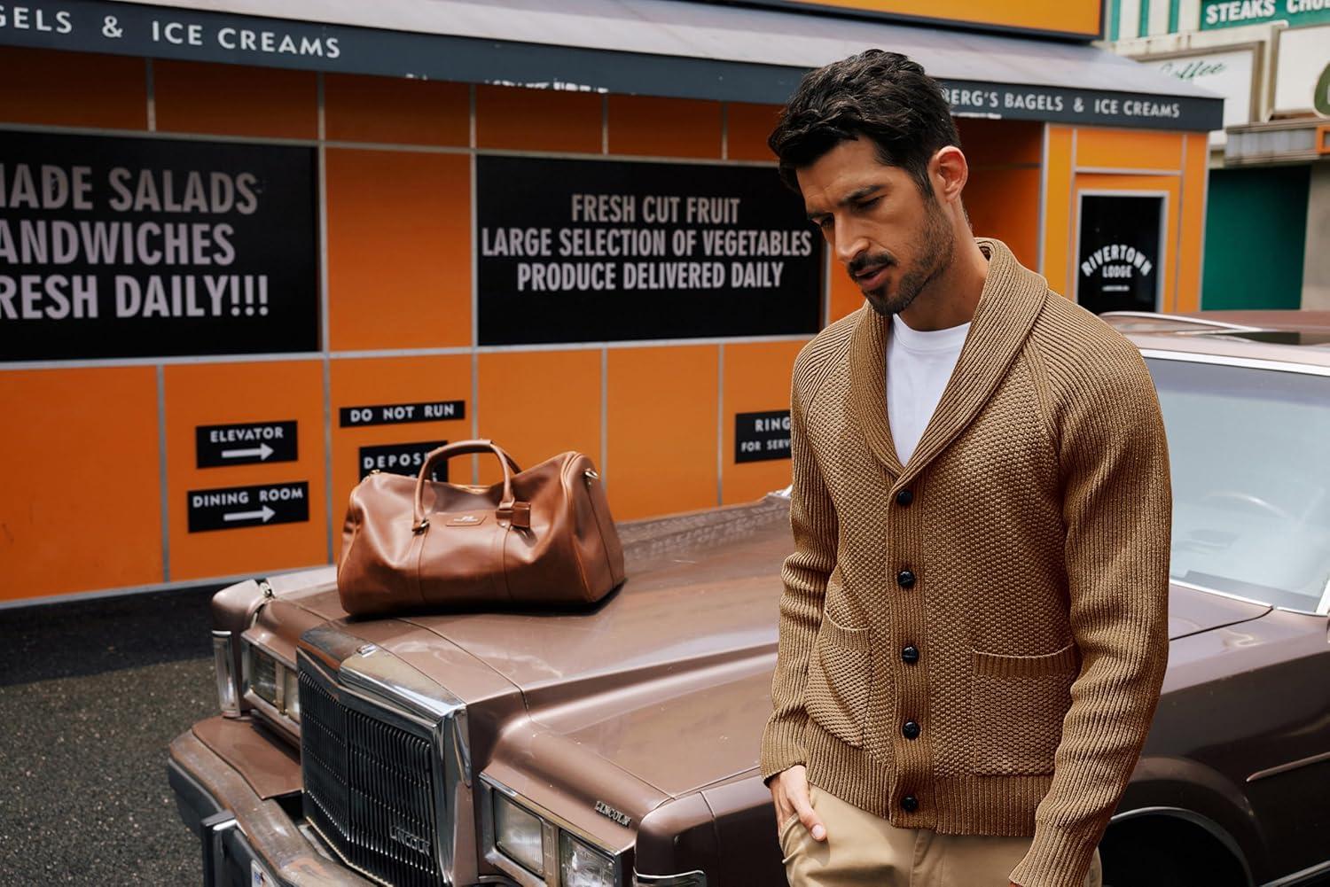 imagePJ PAUL JONES Mens Shawl Collar Cardigan Sweaters Knit Textured Sweater Button Down CardigansLight Coffee