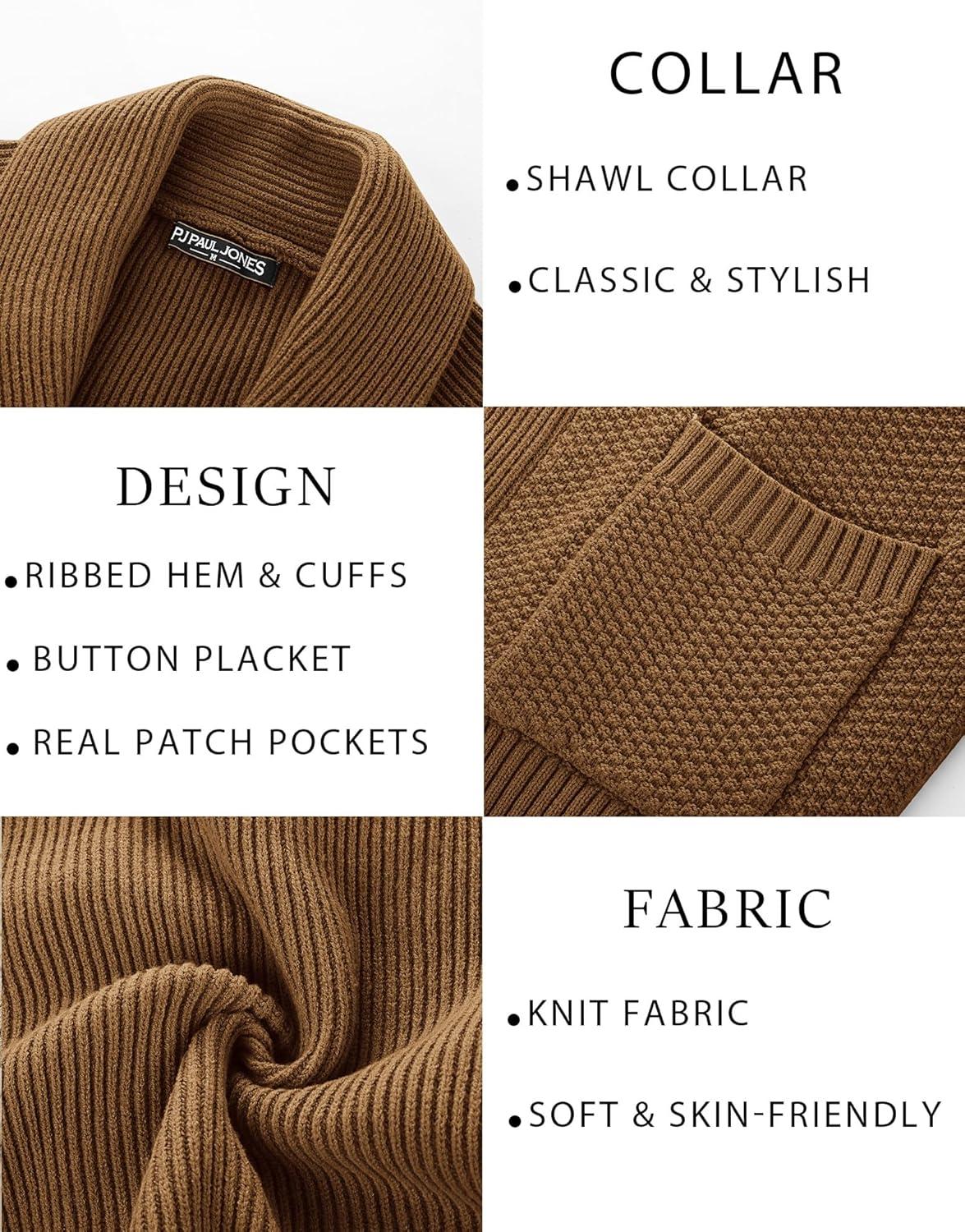 imagePJ PAUL JONES Mens Shawl Collar Cardigan Sweaters Knit Textured Sweater Button Down CardigansLight Coffee